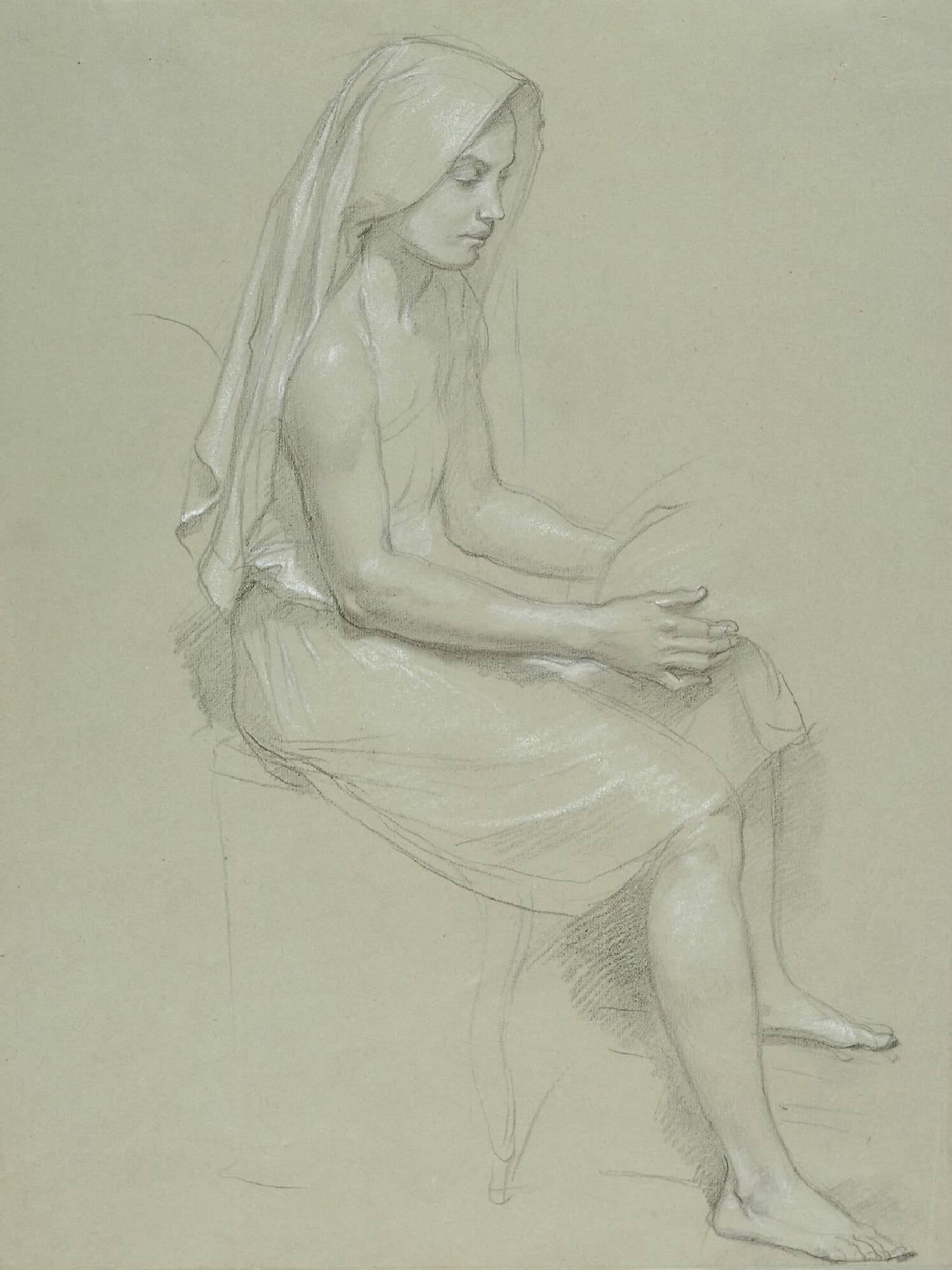 《坐姿蒙面女子习作》（Study of a Seated Veiled Female Figure）｜威廉-阿道夫·布格罗 William-Adolphe Bouguereau