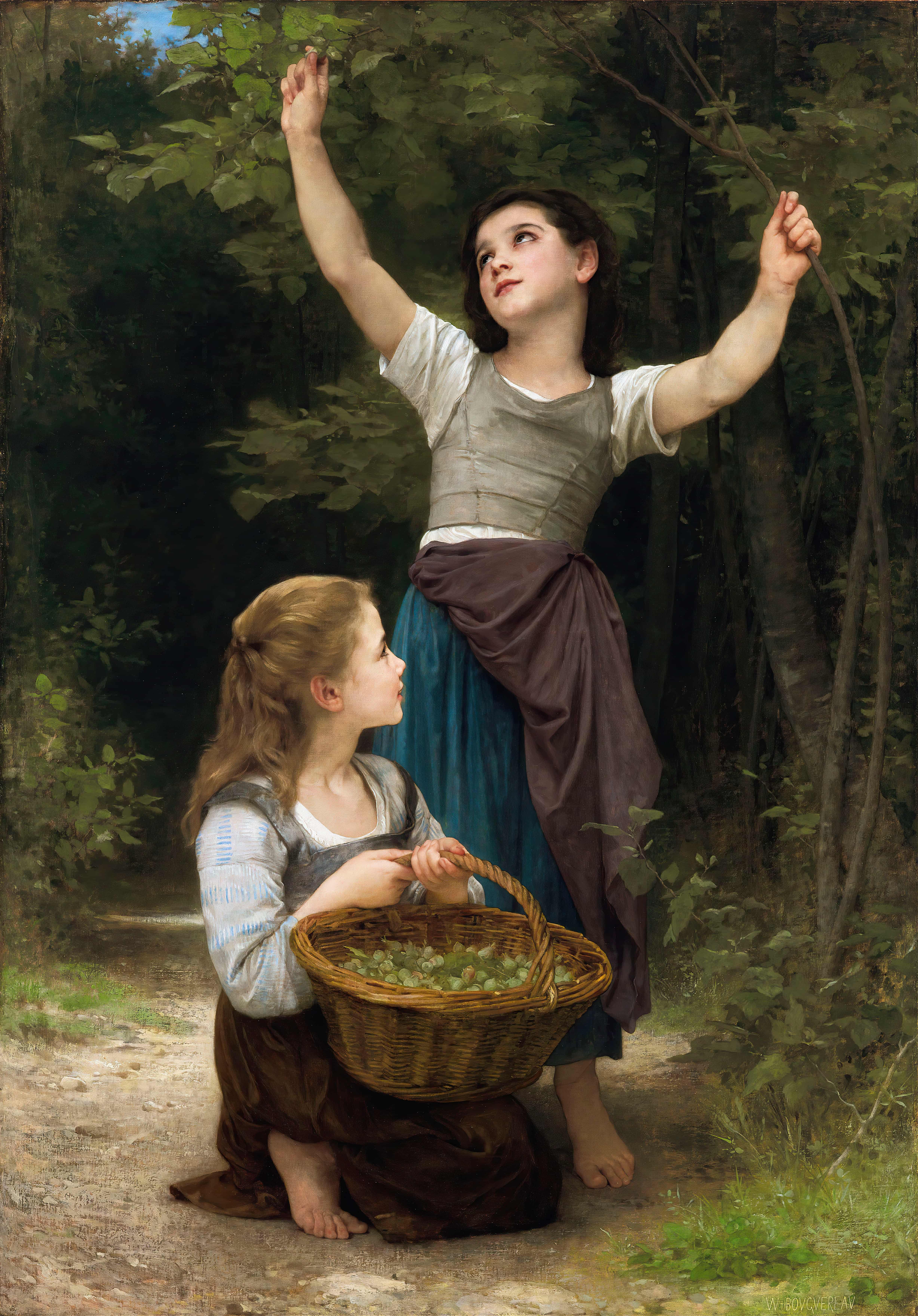 《采集榛子》（Récolte de noisettes）｜威廉-阿道夫·布格罗 William-Adolphe Bouguereau｜1883