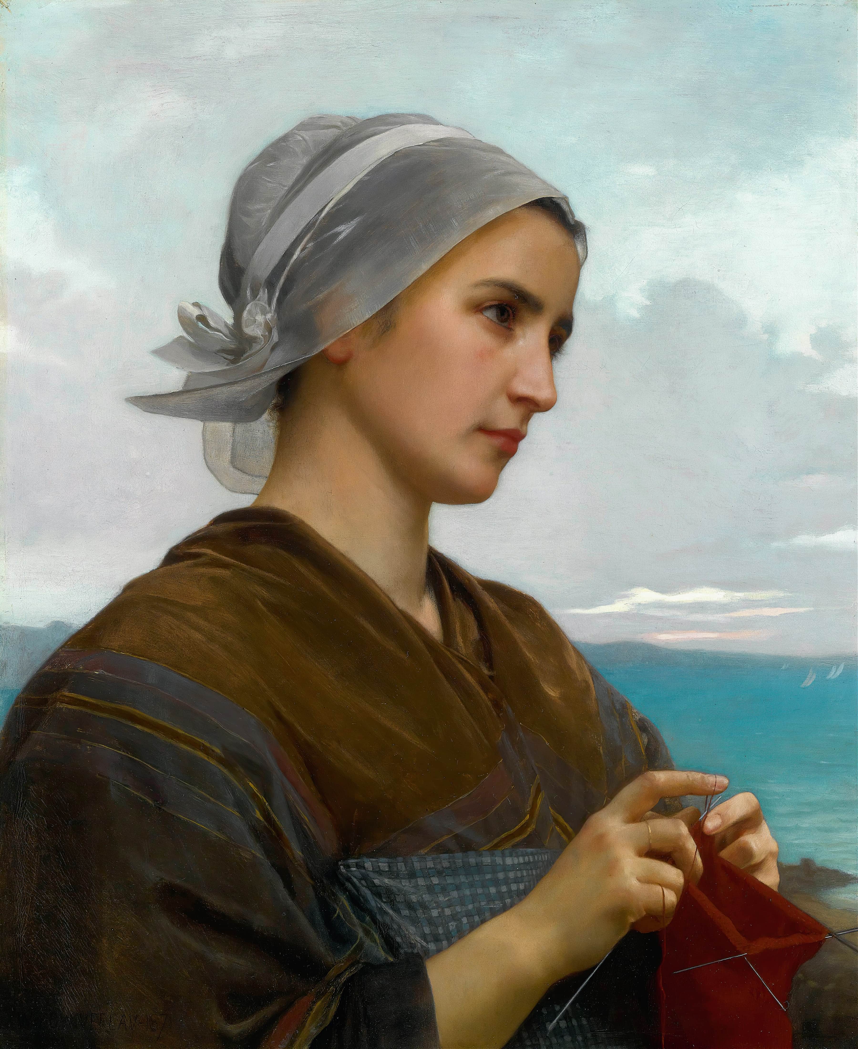 《布列塔尼编织女》（Tricoteuse Bretonne）｜威廉-阿道夫·布格罗 William-Adolphe Bouguereau｜1871