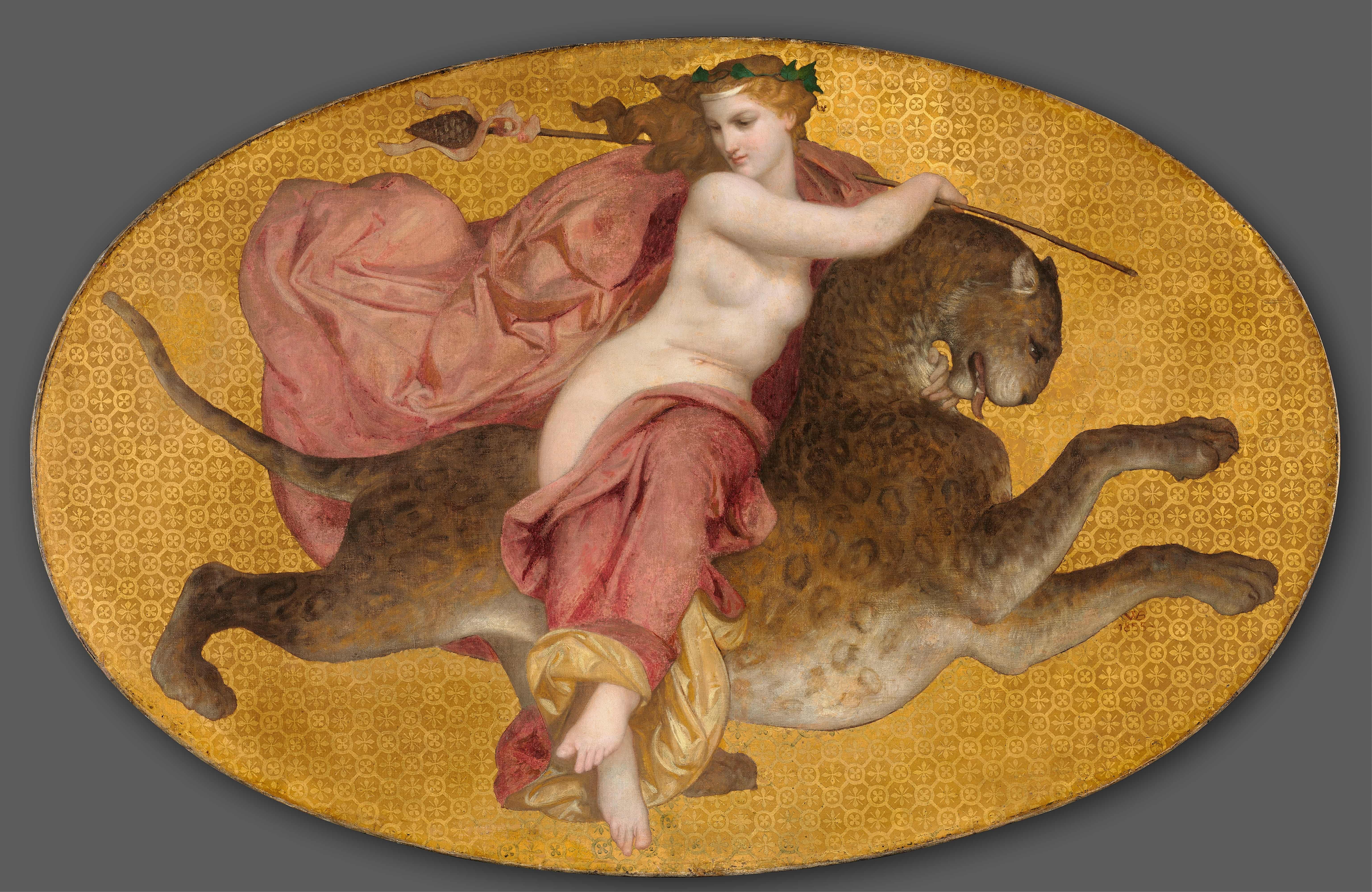 《黑豹上的酒神女祭司》（Bacchante on a Panther）｜威廉-阿道夫·布格罗 William-Adolphe Bouguereau｜1855
