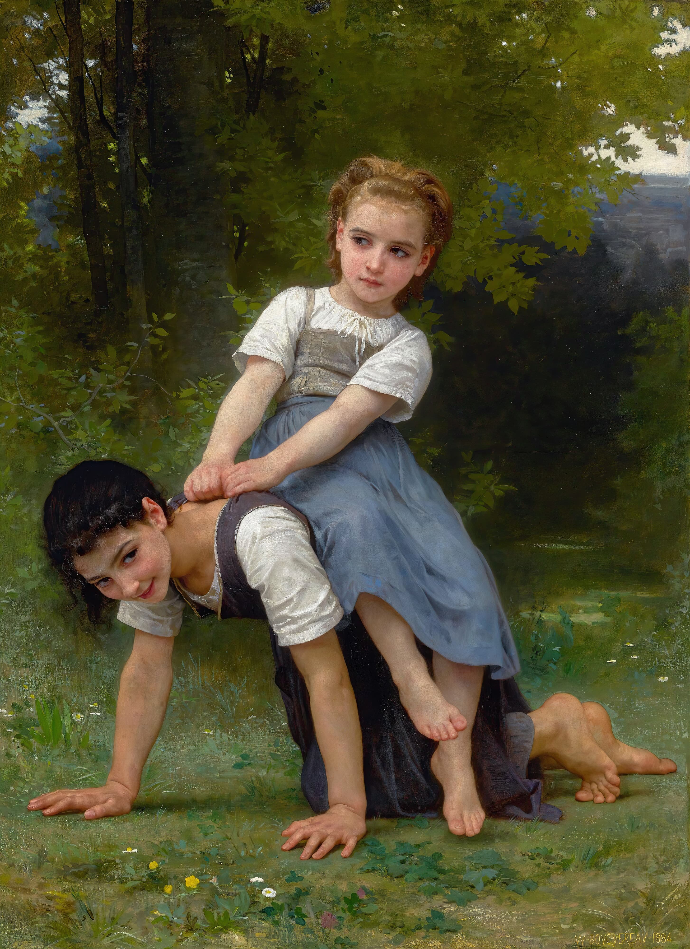 《骑驴游戏》（La Bourrique (The Pony-Back Ride)）｜威廉-阿道夫·布格罗 William-Adolphe Bouguereau｜1884