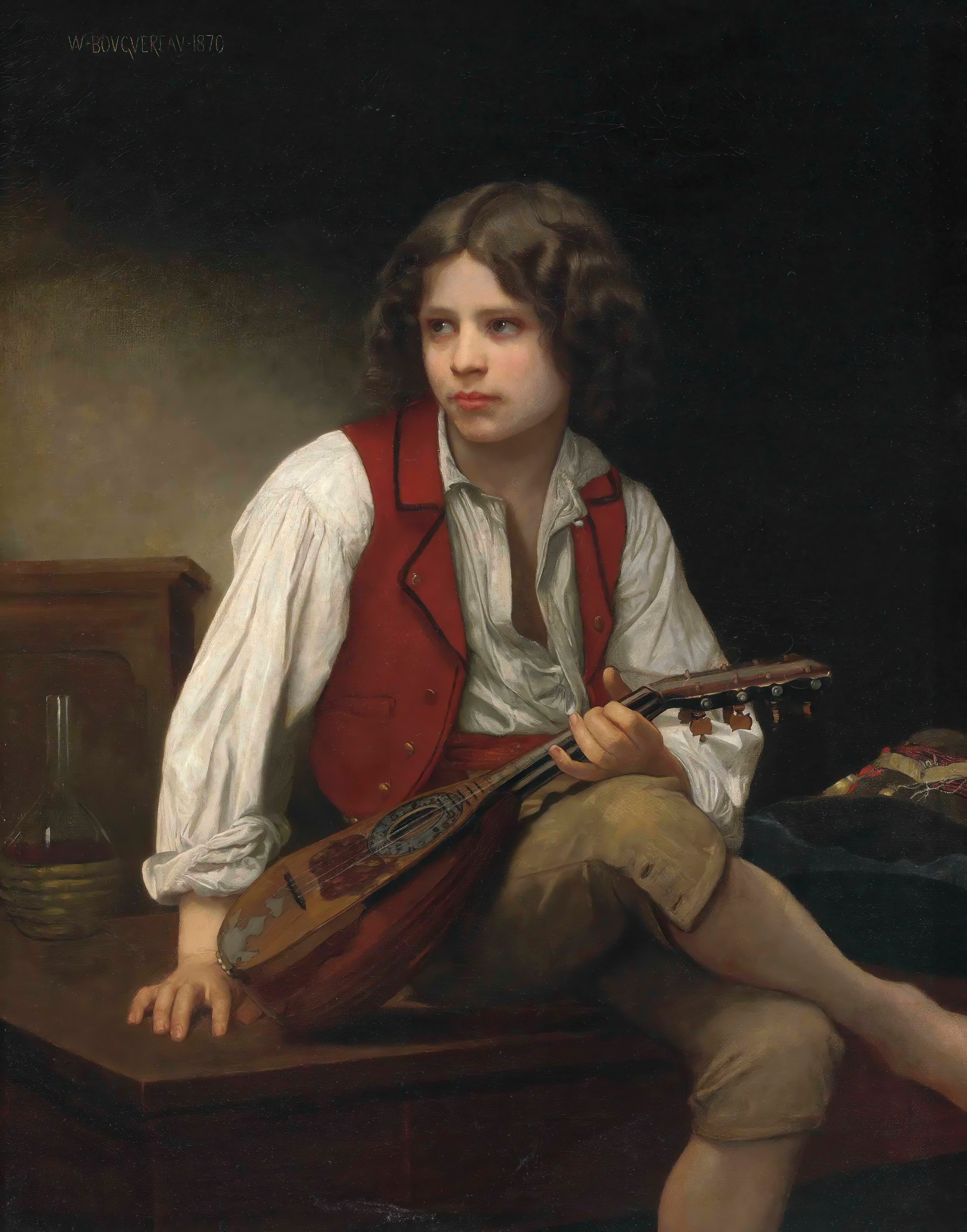 《弹曼陀林的意大利男子》（Italien à la mandoline）｜威廉-阿道夫·布格罗 William-Adolphe Bouguereau｜1870