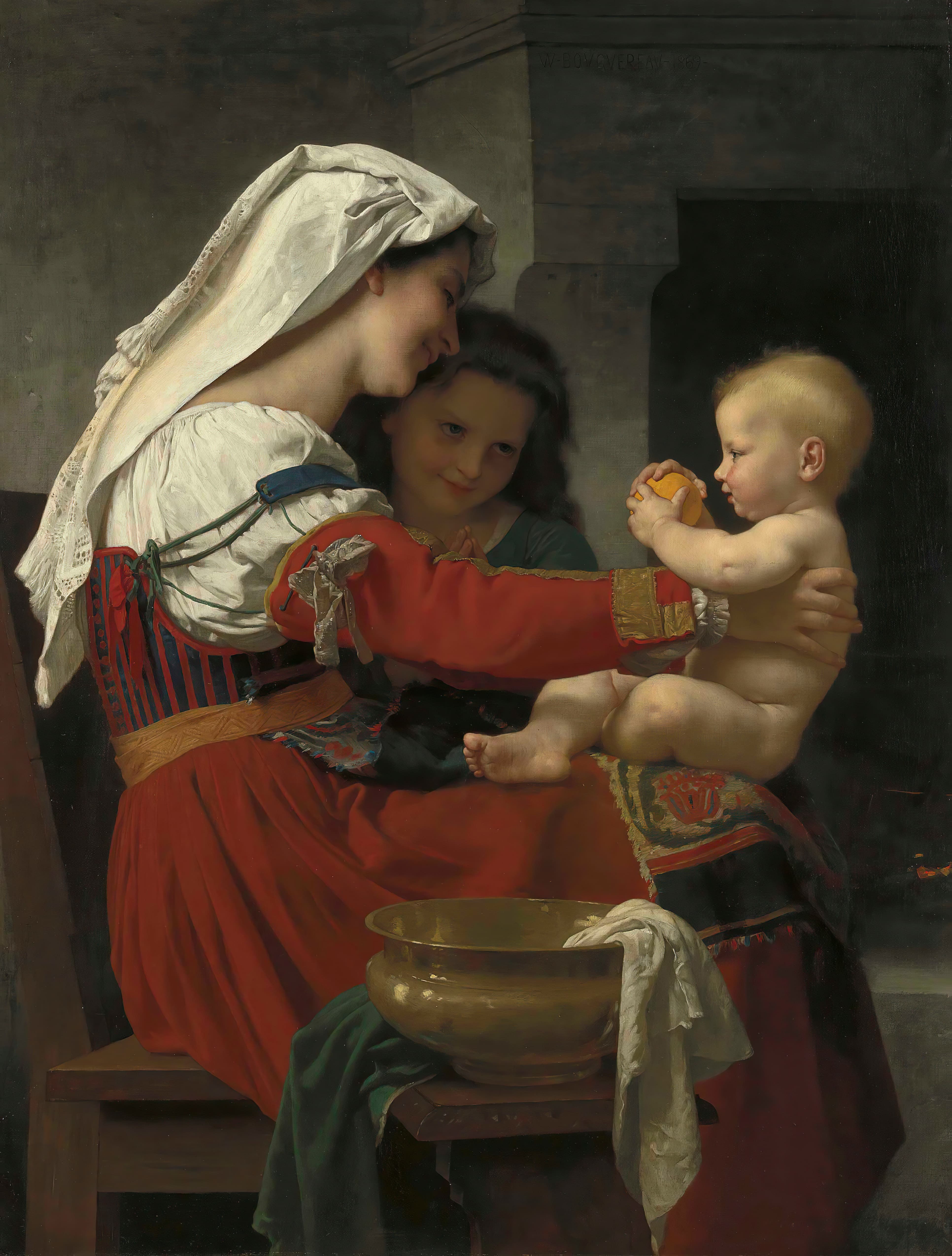 《母亲的赞叹：沐浴》（Admiration maternelle – le bain）｜威廉-阿道夫·布格罗 William-Adolphe Bouguereau｜1869