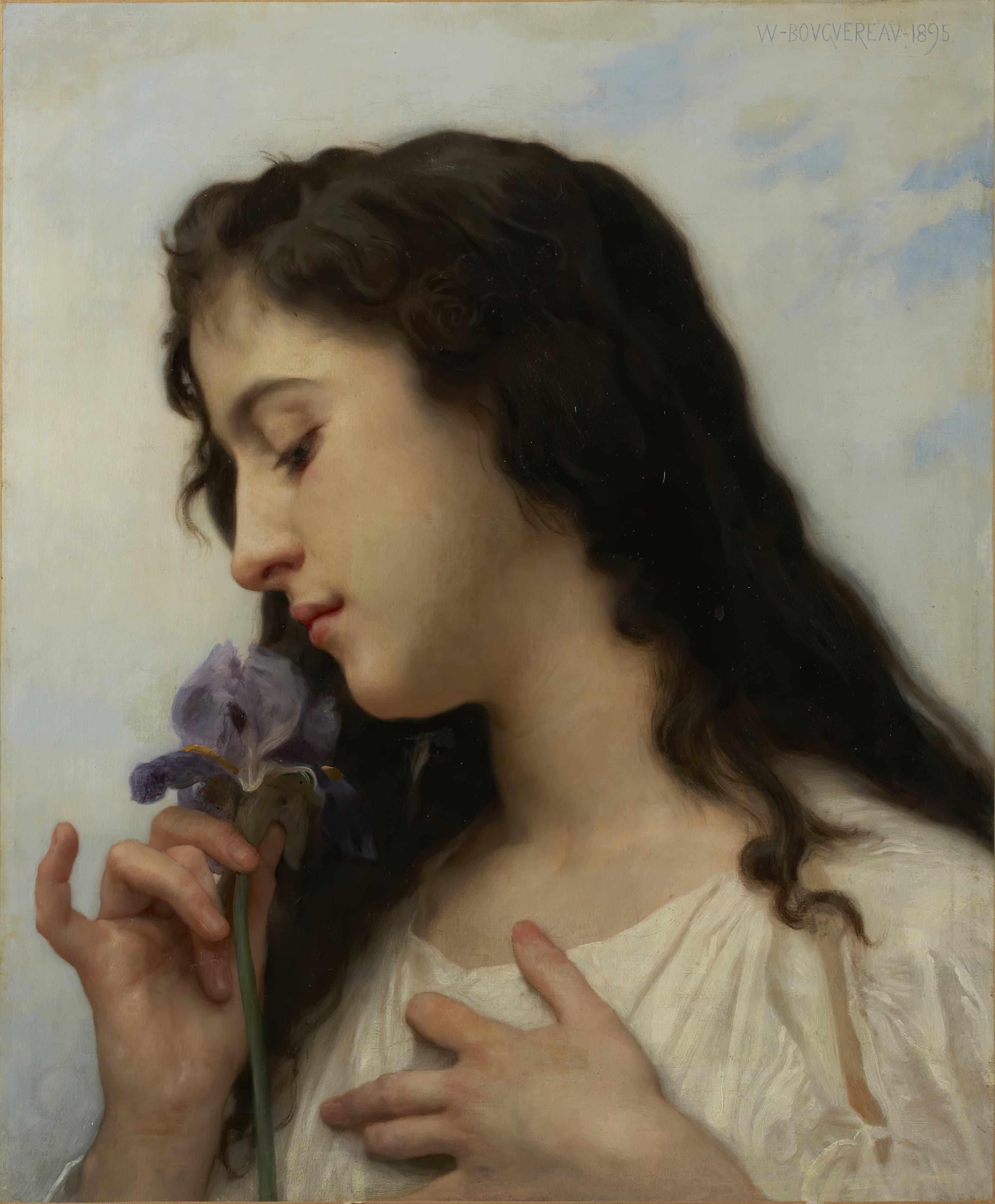 《手持鸢尾花的女子》（Woman with Iris）｜威廉-阿道夫·布格罗 William-Adolphe Bouguereau｜1895