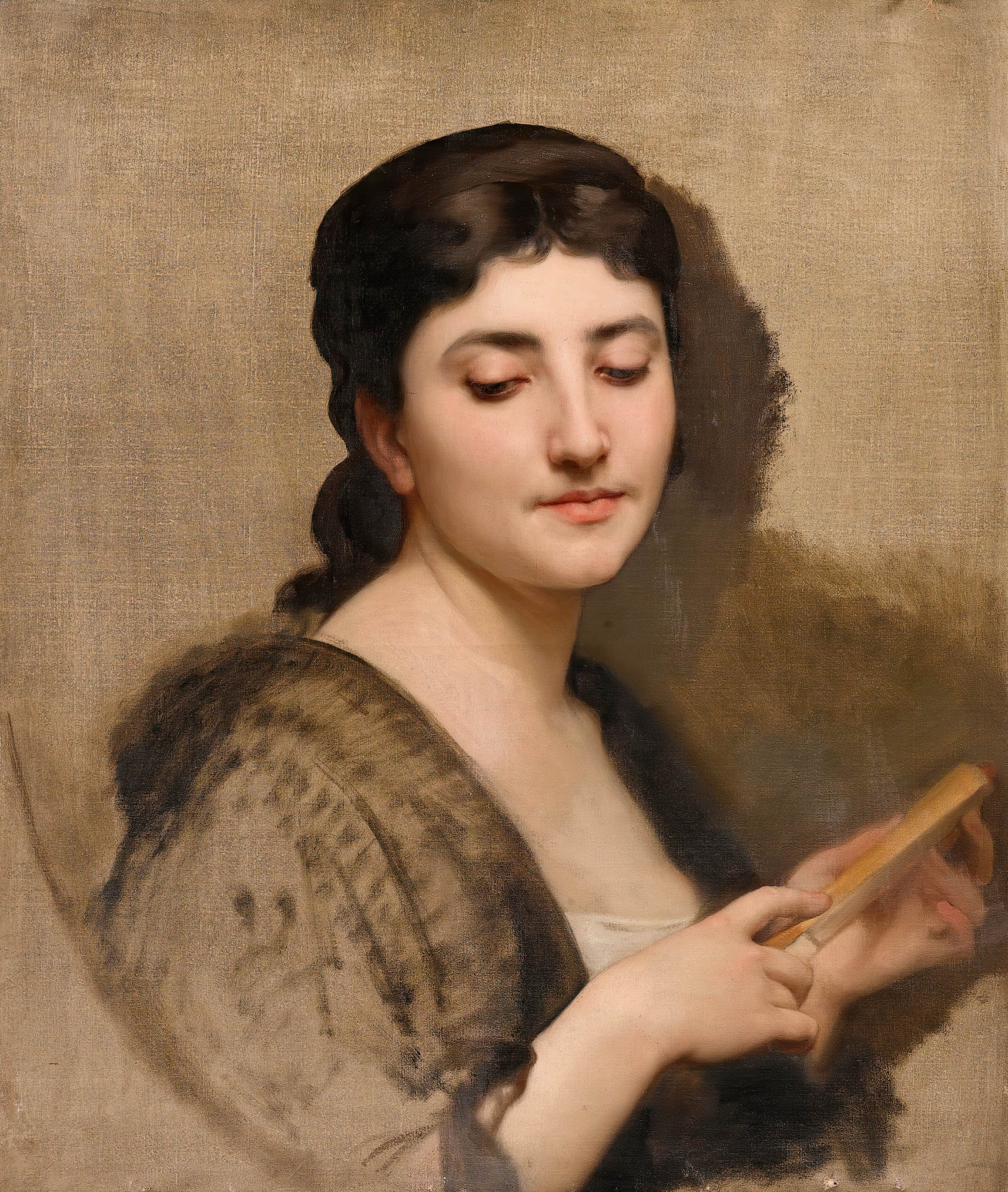 《持扇的年轻女子》（A Young Woman with a Fan）｜威廉-阿道夫·布格罗 William-Adolphe Bouguereau｜不明