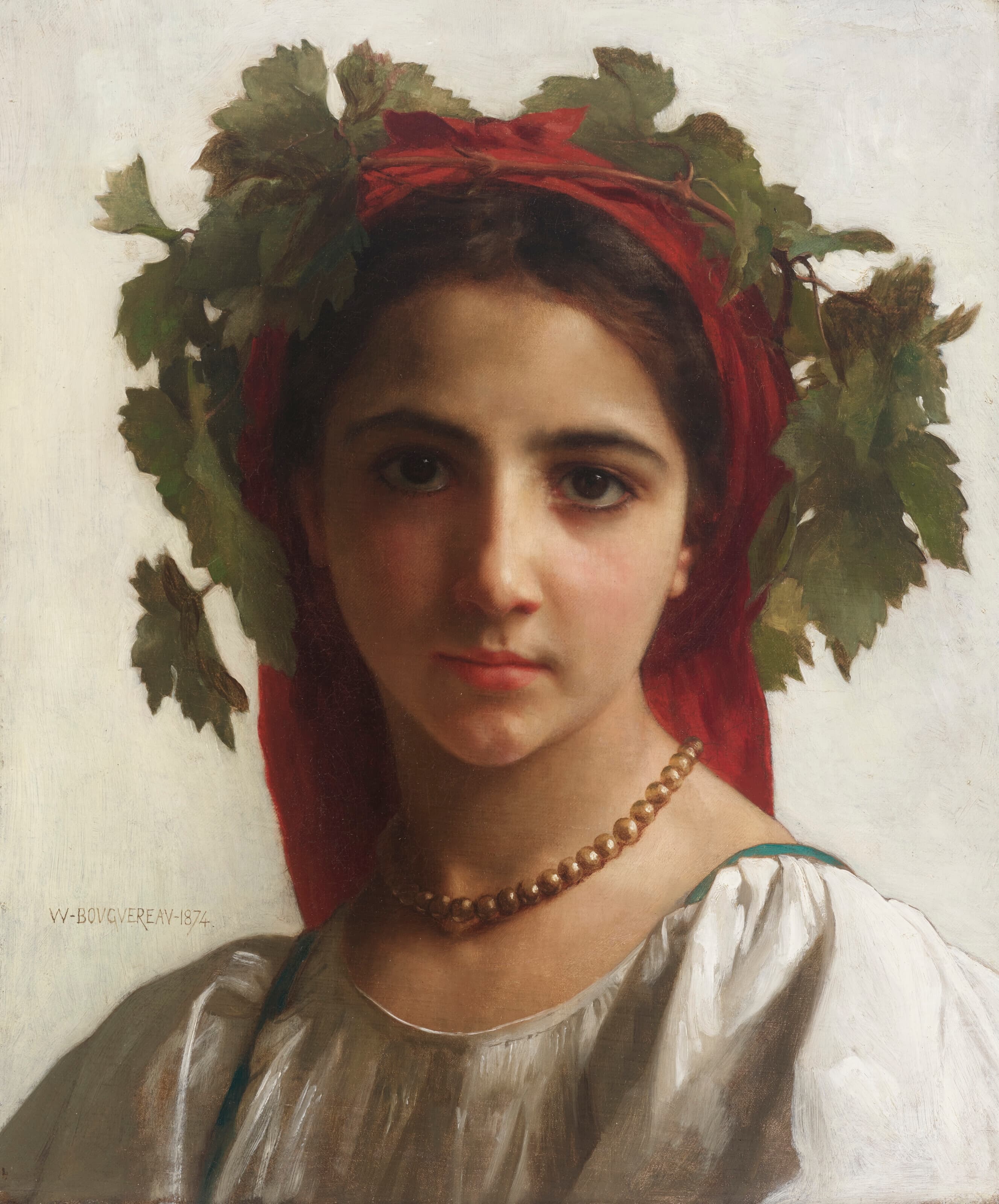 《戴葡萄藤冠的少女》（Jeune fille couronnée de pampres）｜威廉-阿道夫·布格罗 William-Adolphe Bouguereau｜1874