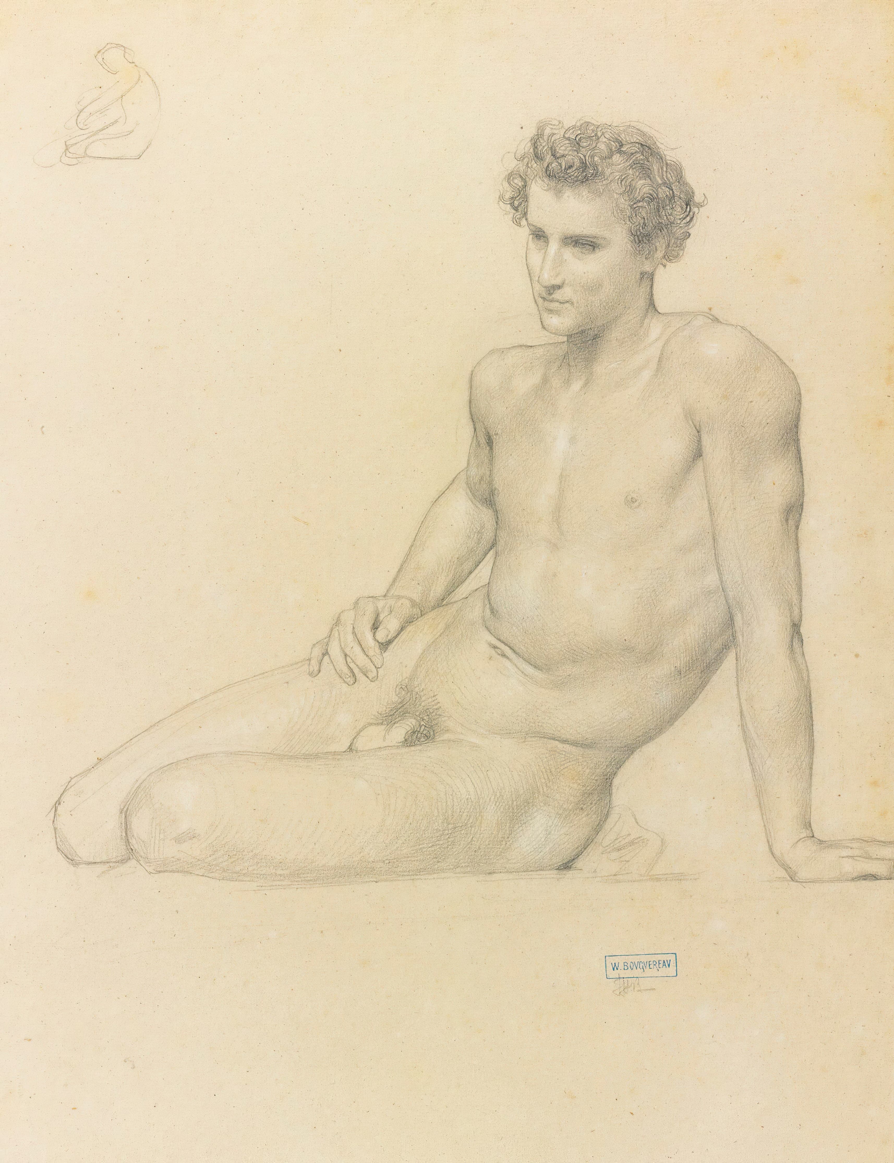 《《夏》的坐姿男子习作》（Study of a seated man for l’été）｜威廉-阿道夫·布格罗 William-Adolphe Bouguereau｜不明
