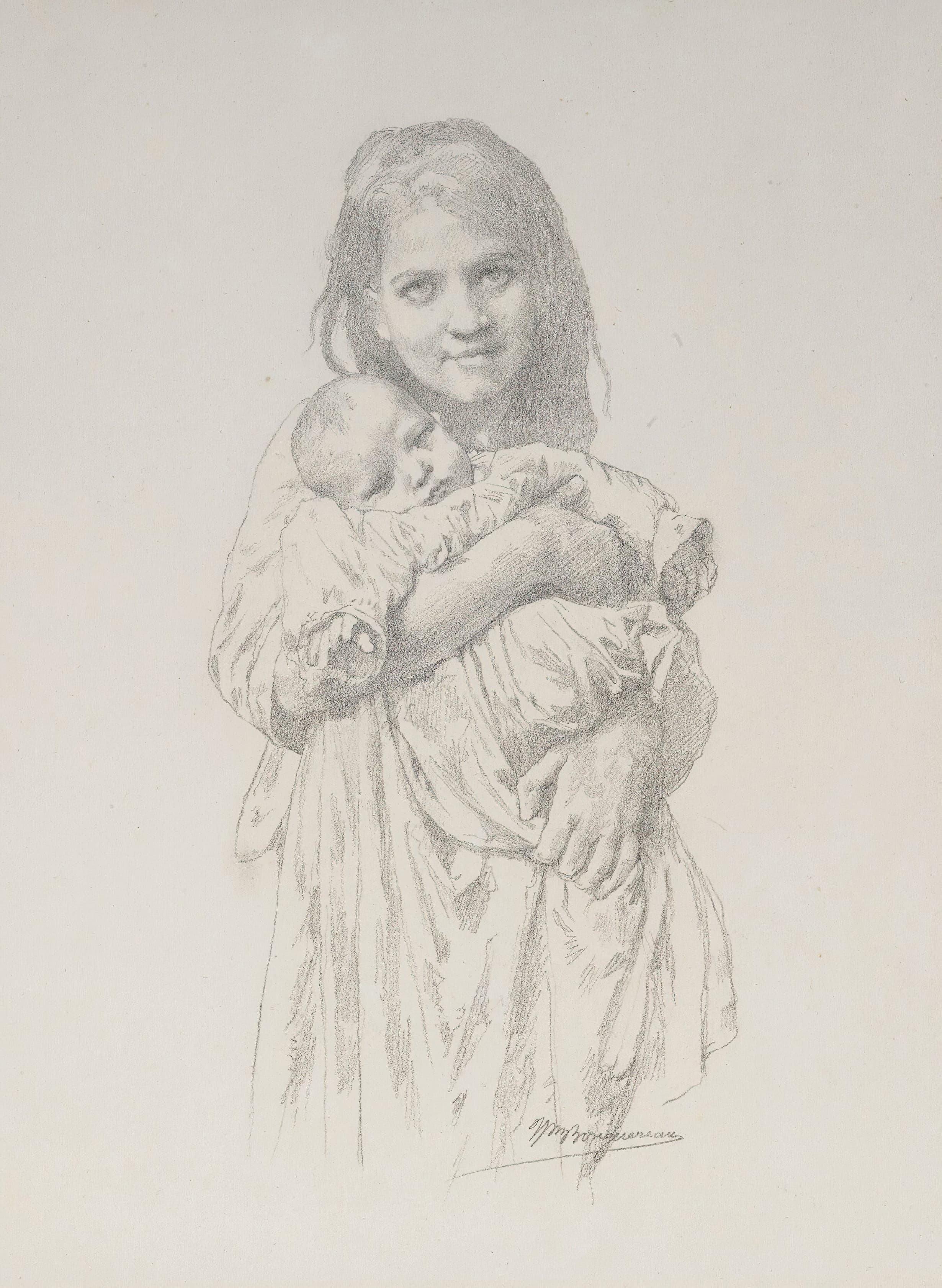 《小女孩与幼儿》（Fillette Et Enfant）｜威廉-阿道夫·布格罗 William-Adolphe Bouguereau｜不明