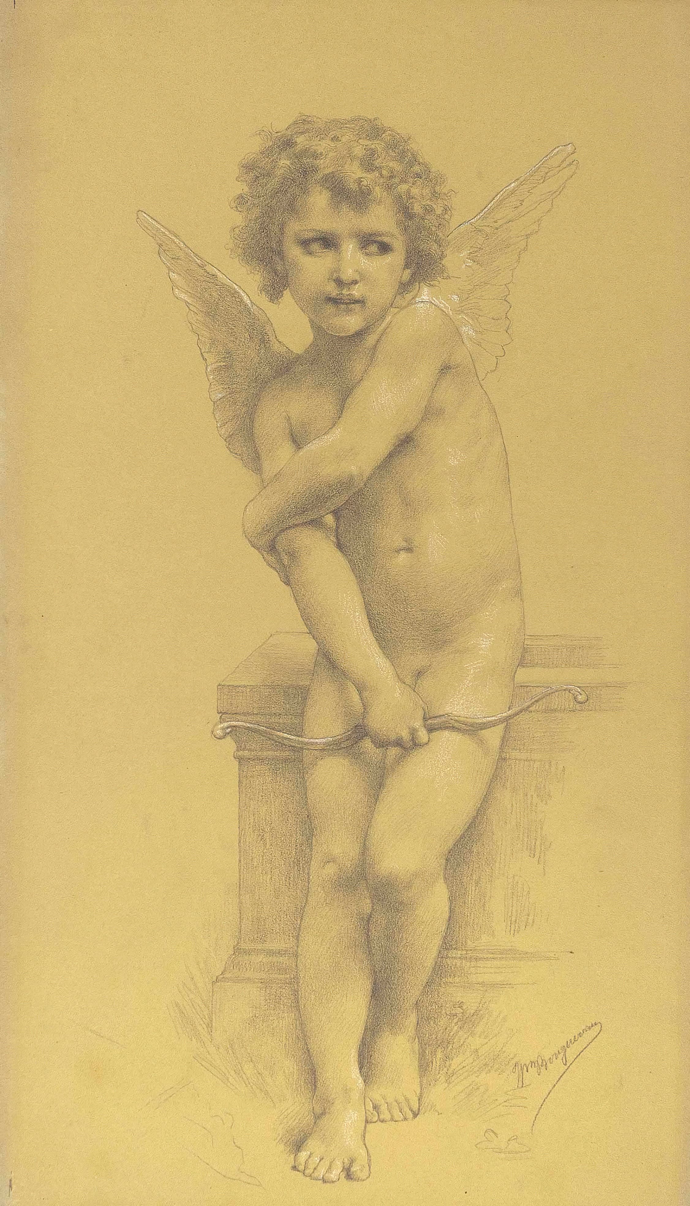 《丘比特与弓》（Cupidon et son arc）｜威廉-阿道夫·布格罗 William-Adolphe Bouguereau｜不明