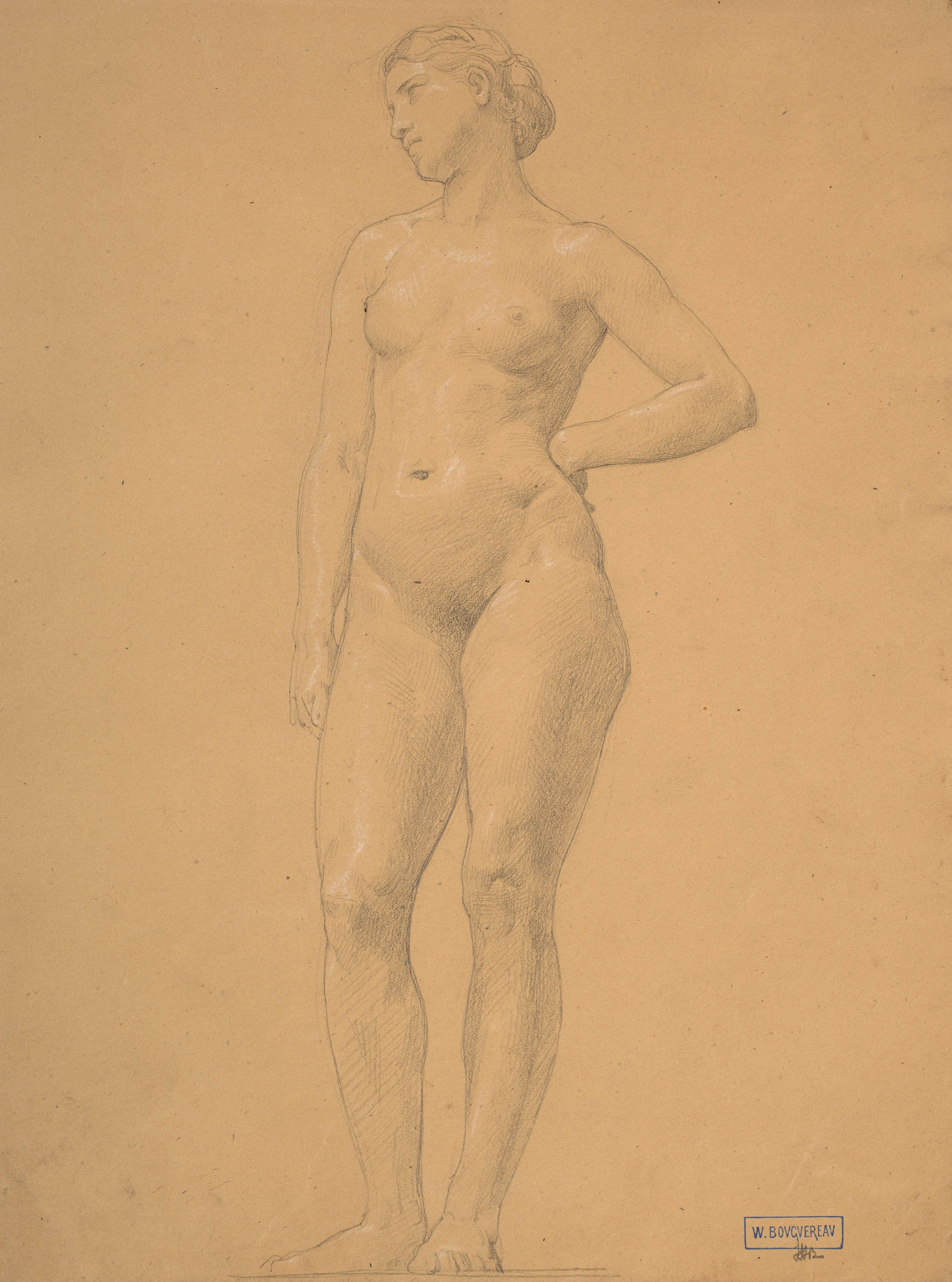 《女性裸体习作》（Study of female nude）｜威廉-阿道夫·布格罗 William-Adolphe Bouguereau｜不明