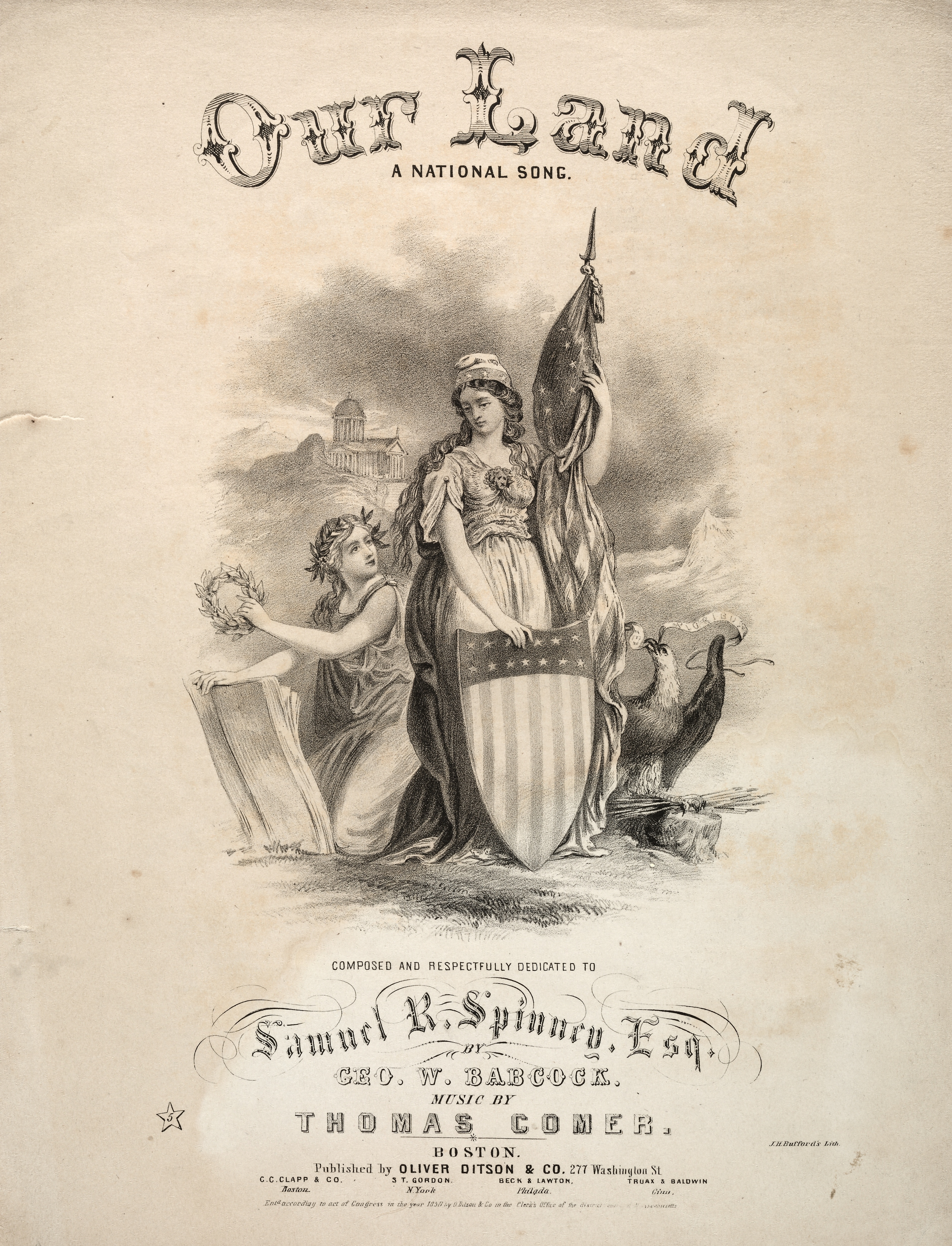 《我们的土地乐谱封面》（our land sheet music cover）｜温斯洛·霍默 Winslow Homer｜约1858