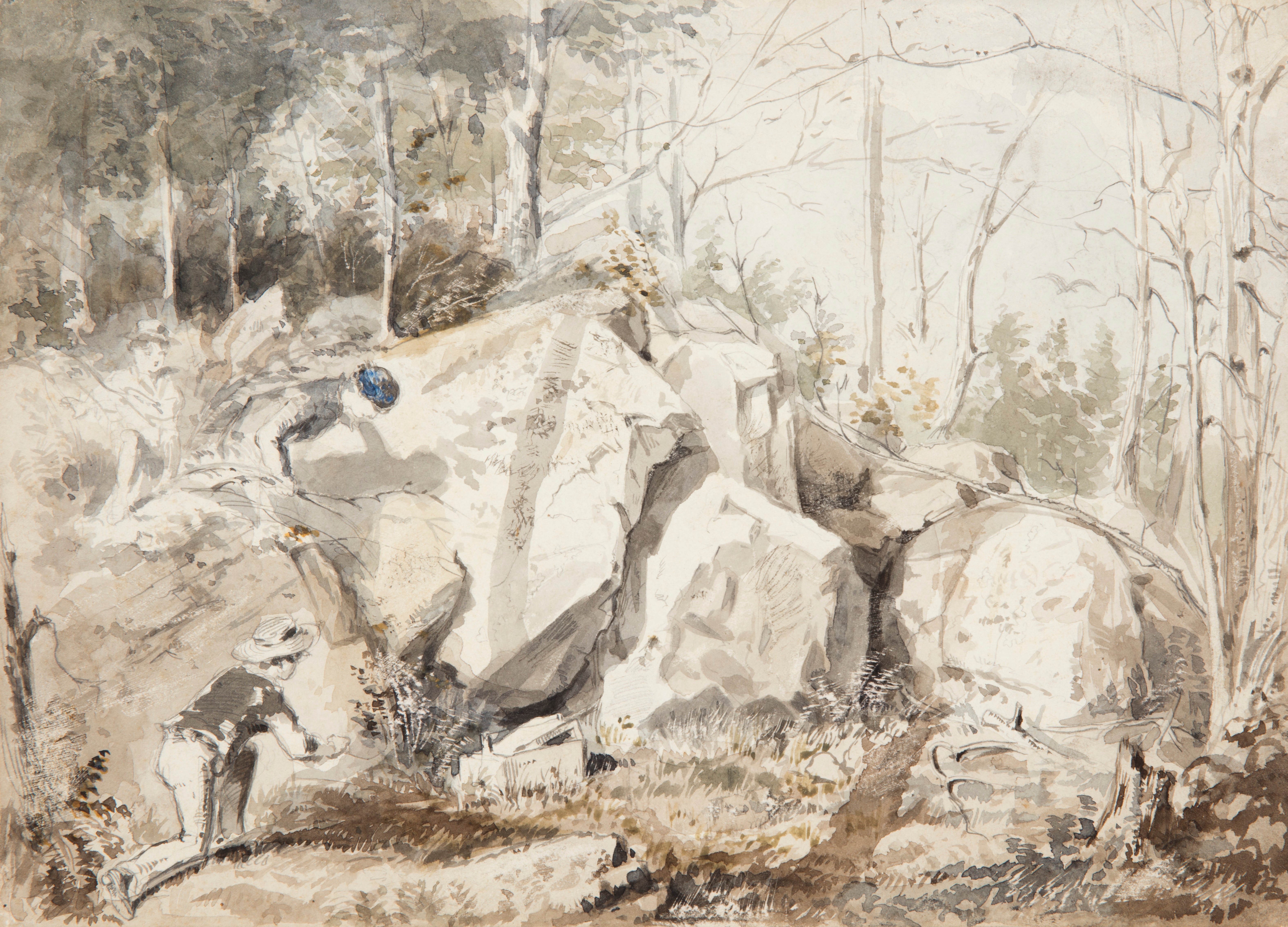《设置松鼠陷阱》（setting a squirrel trap）｜温斯洛·霍默 Winslow Homer｜1858