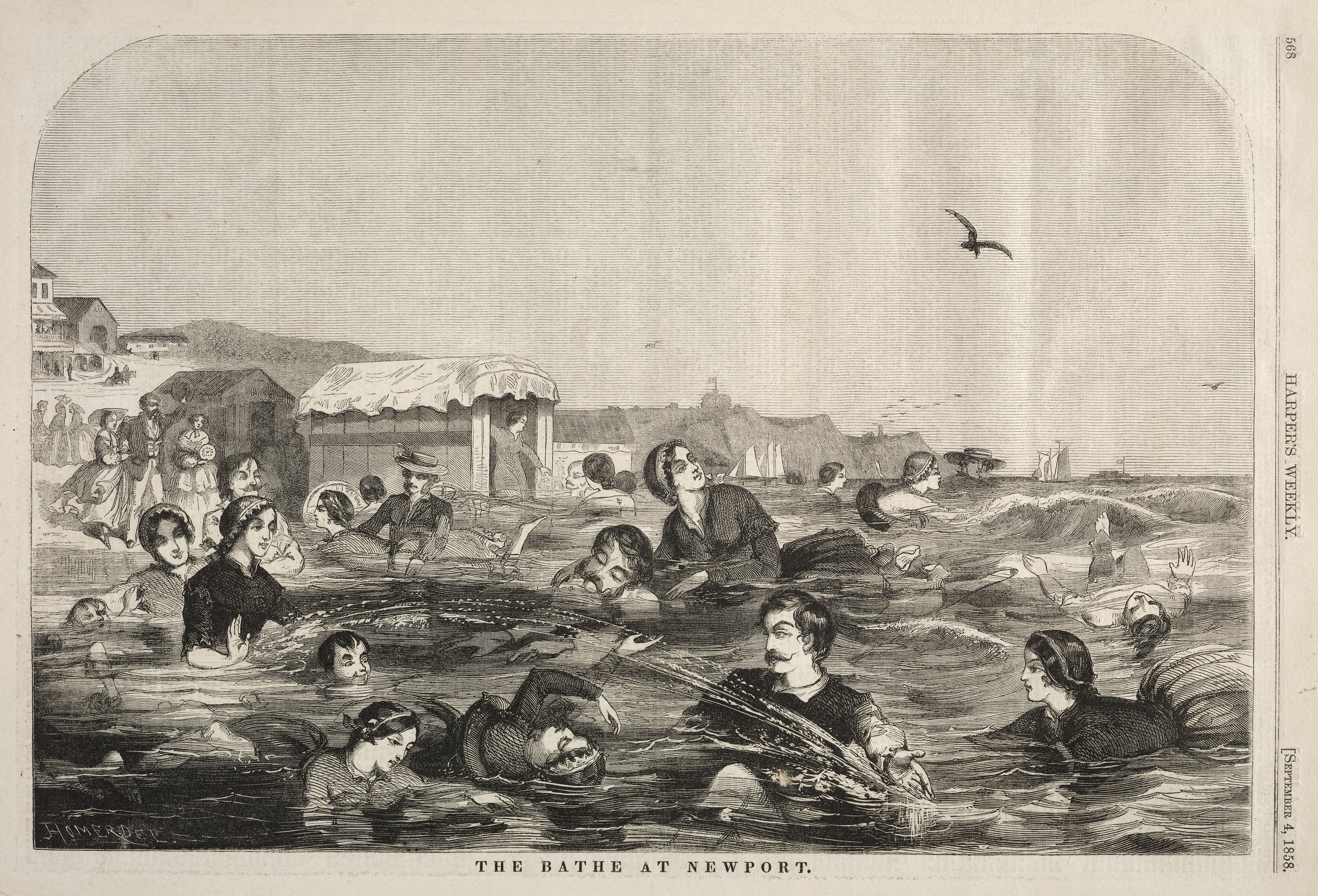 《纽波特的浴场》（the baths at newport）｜温斯洛·霍默 Winslow Homer｜1858