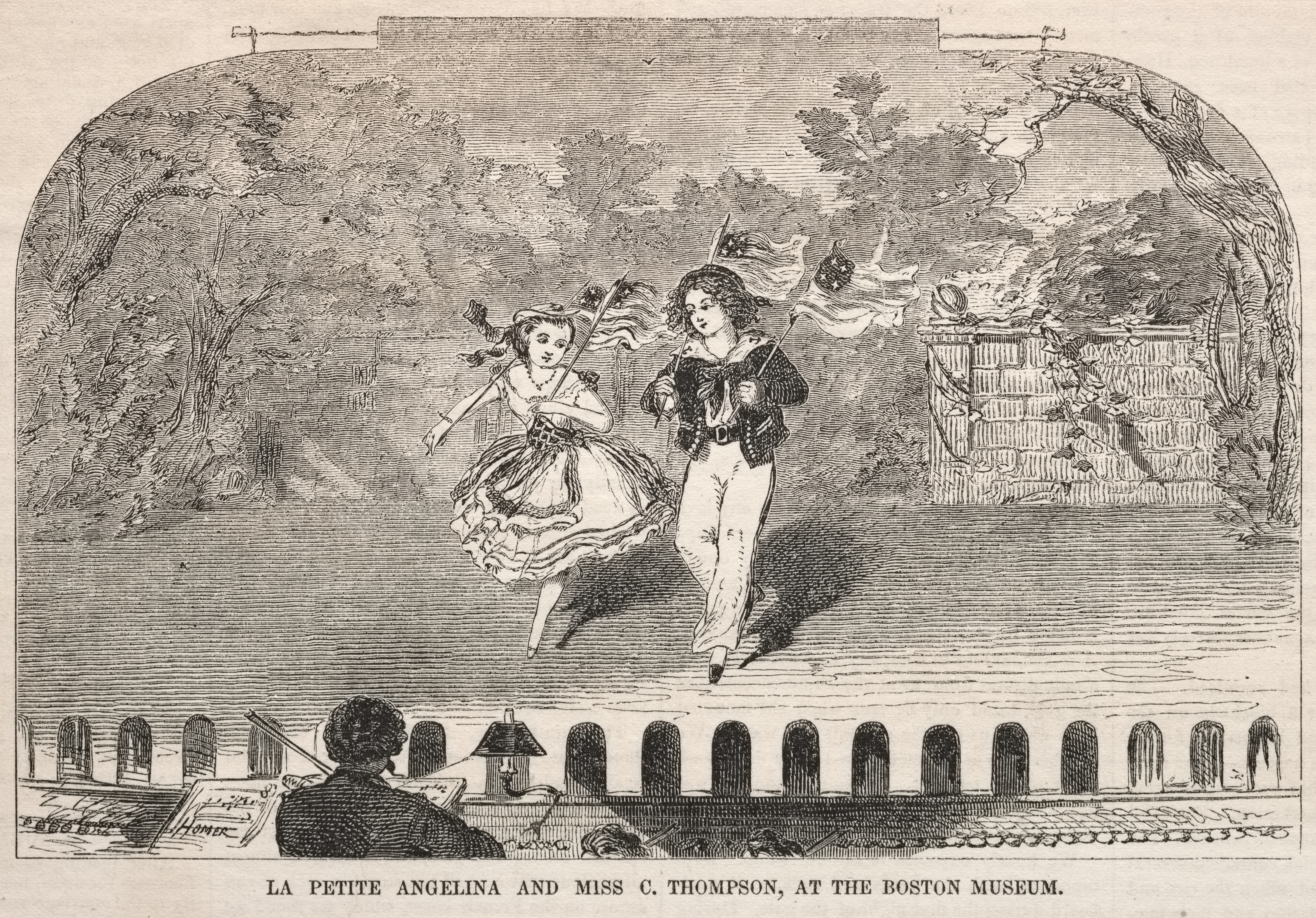 《小安吉丽娜和汤普森小姐在波士顿博物馆》（la petite angelina and miss c thompson at the boston museum）｜温斯洛·霍默 Winslow Homer｜约1859