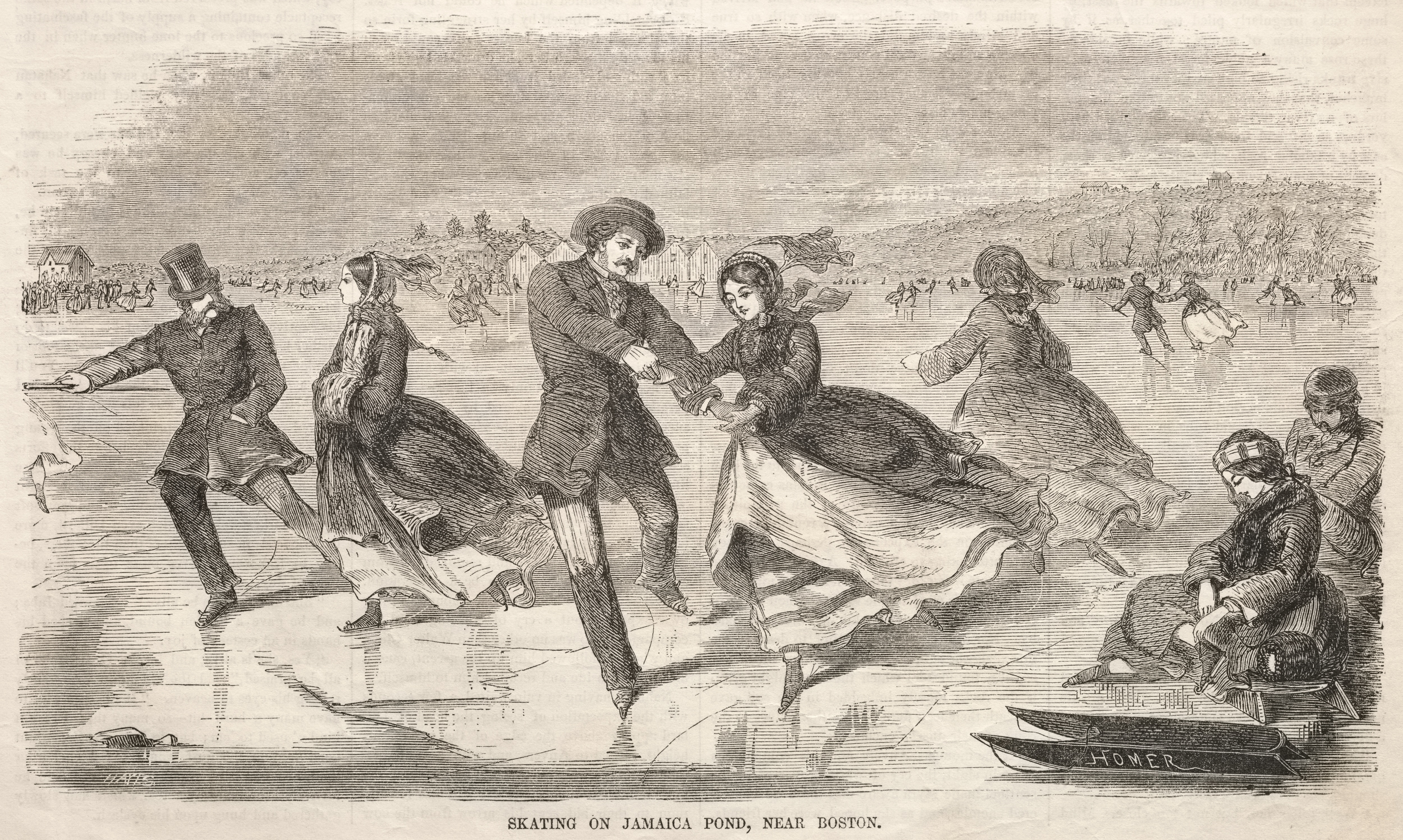 《在波士顿附近的牙买加池塘滑冰》（skating on jamaica pond near boston）｜温斯洛·霍默 Winslow Homer｜1859