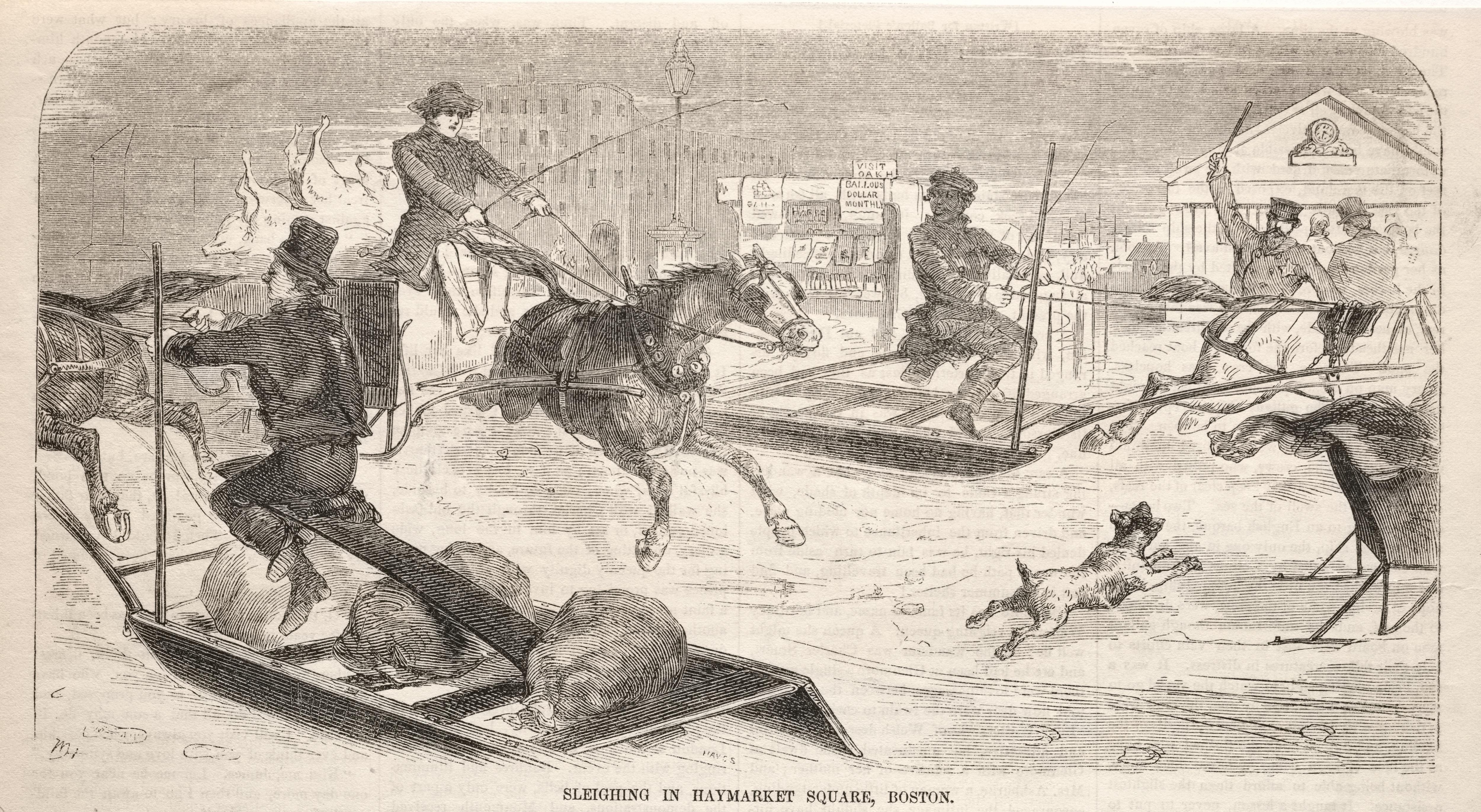 《波士顿干草市场广场的雪橇》（sleighing in haymarket square boston）｜温斯洛·霍默 Winslow Homer｜1859