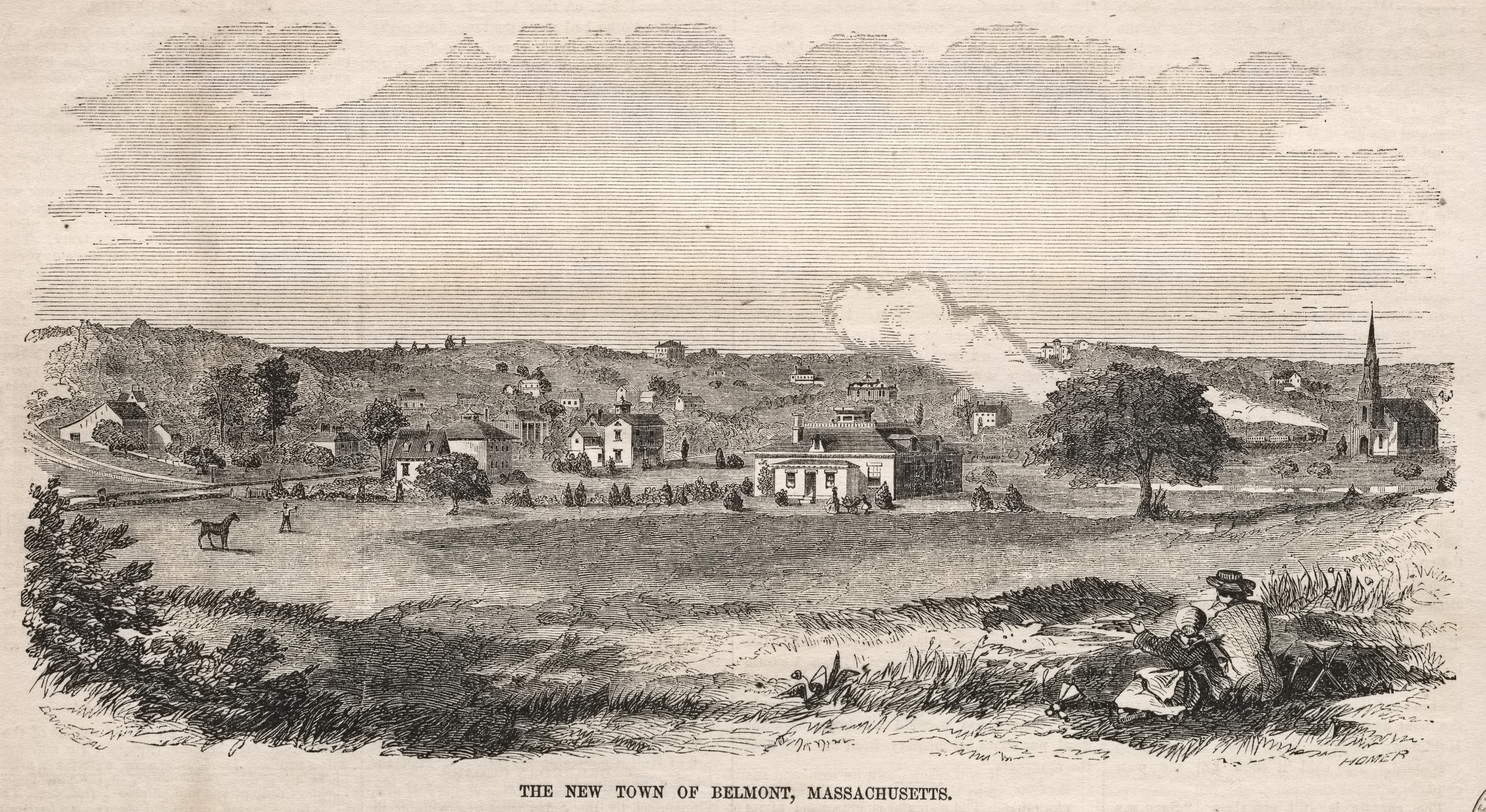 《马萨诸塞州贝尔蒙特新城》（the new town of belmont massachusetts）｜温斯洛·霍默 Winslow Homer｜1859