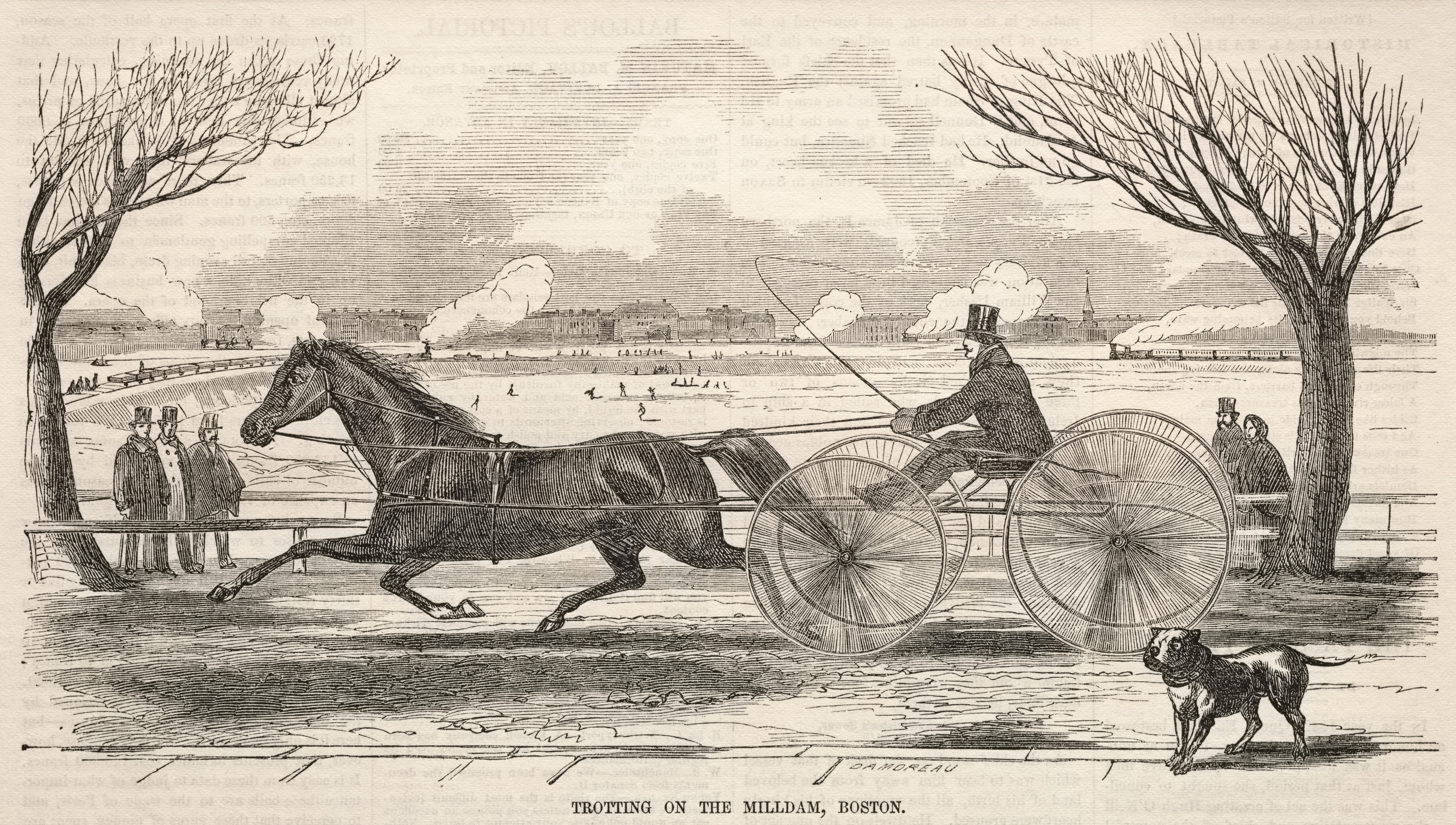 《在波士顿磨坊水坝上小跑》（trotting on the mill dam boston）｜温斯洛·霍默 Winslow Homer｜1859
