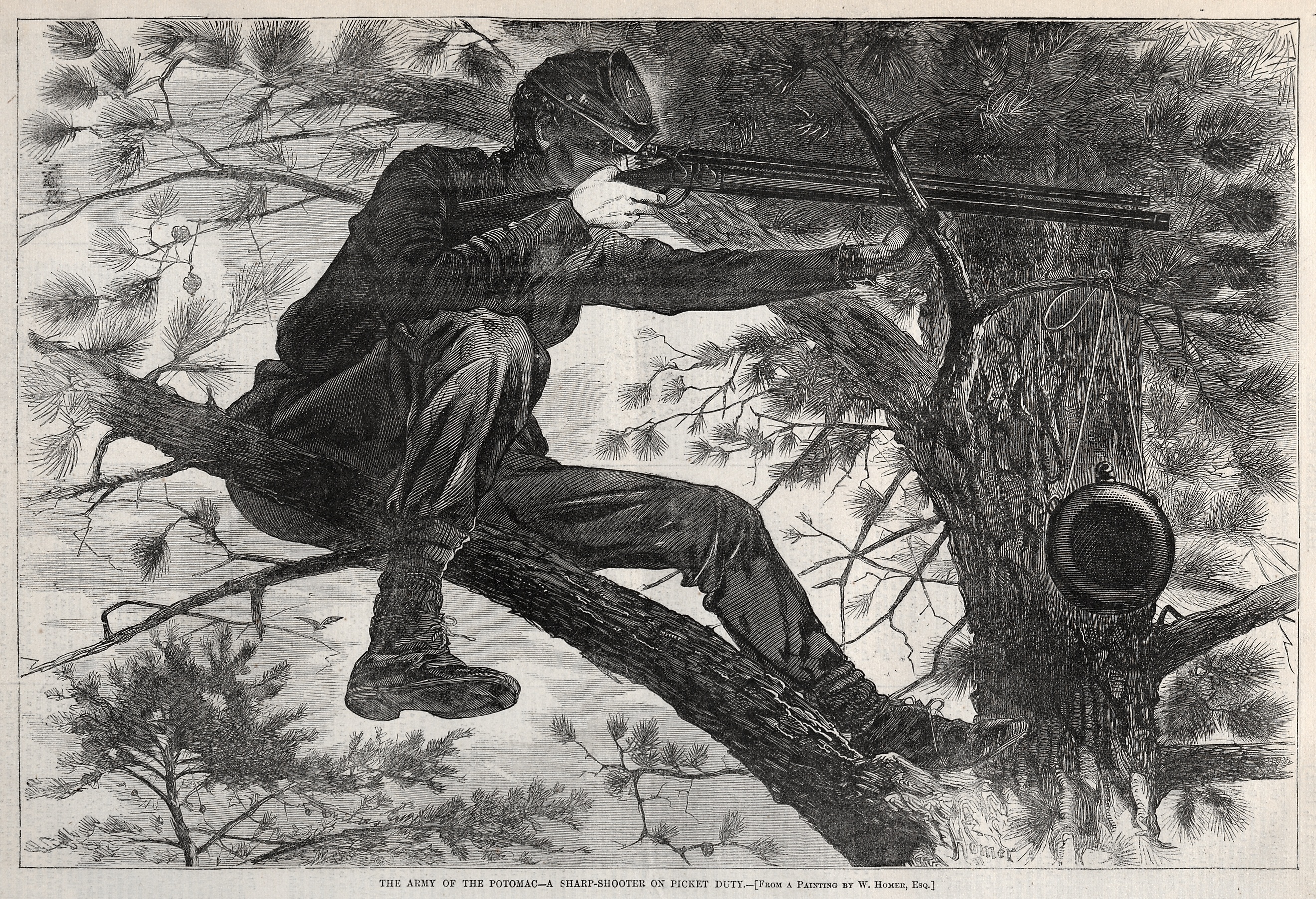 《执行纠察任务的神枪手》（a sharpshooter on picket duty）｜温斯洛·霍默 Winslow Homer｜1860年代