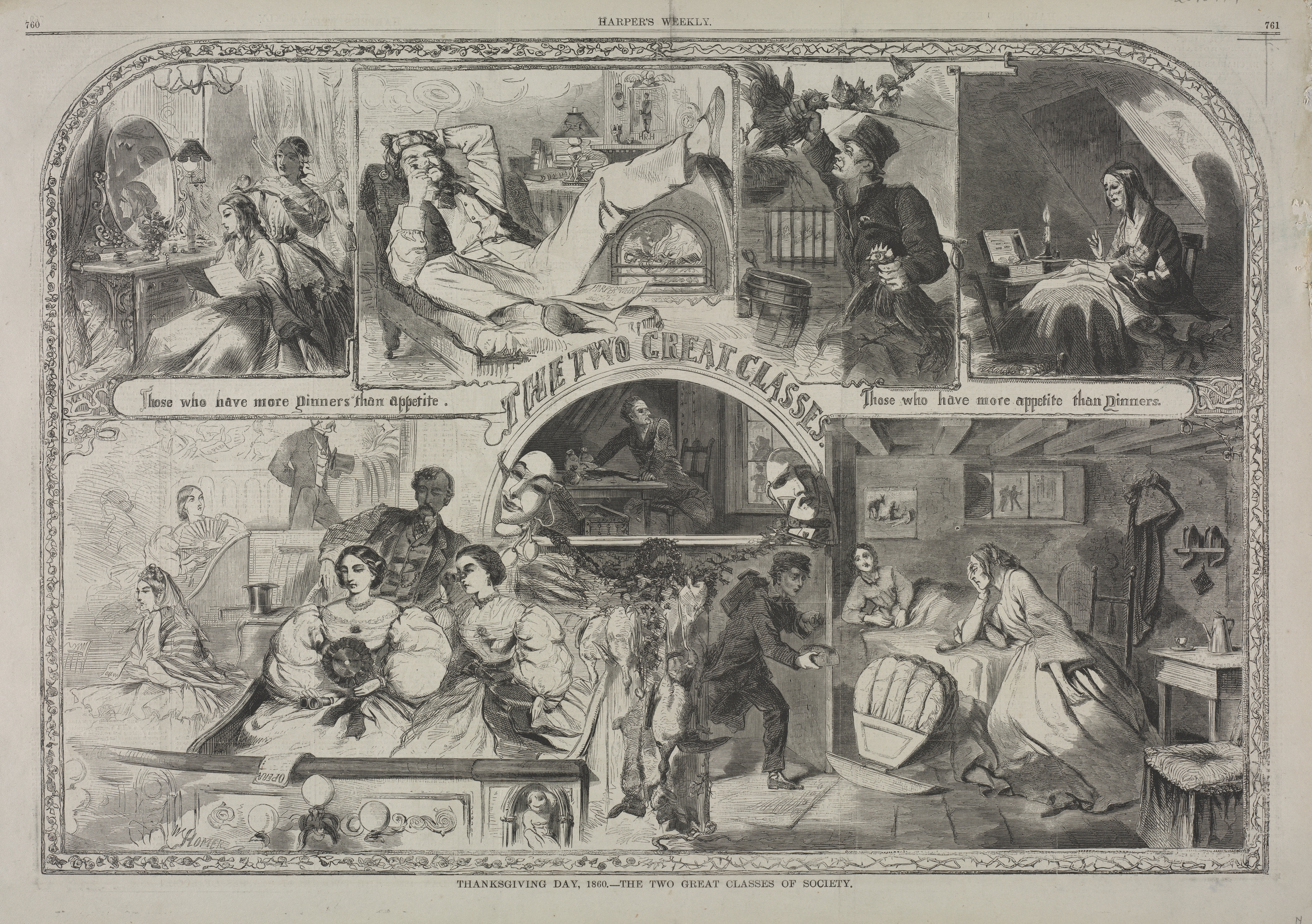 《1860年感恩节社会的两大阶级》（thanksgiving day 1860 the two great classes of society）｜温斯洛·霍默 Winslow Homer｜1860