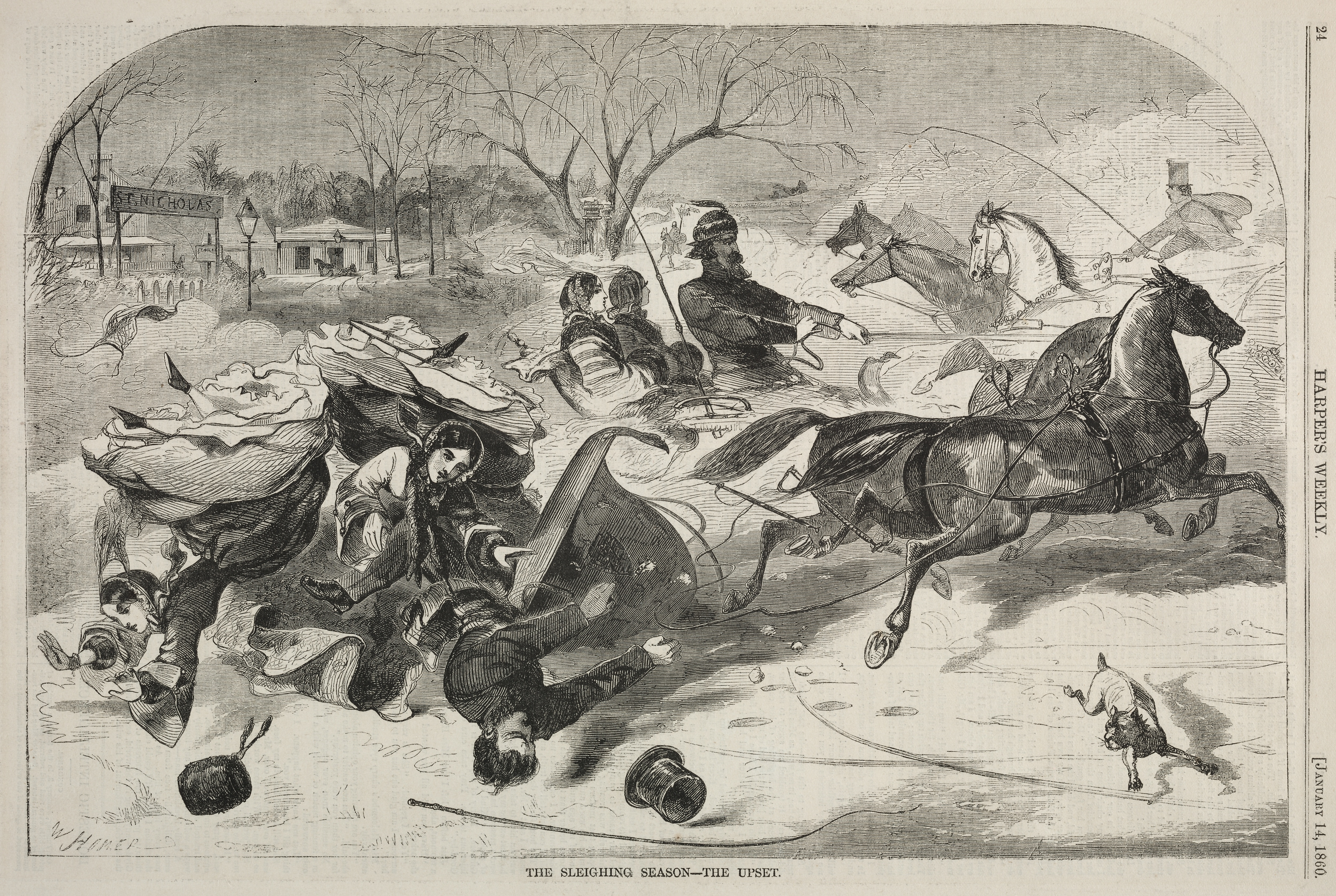 《雪橇季节 心烦意乱》（the sleighing season the upset）｜温斯洛·霍默 Winslow Homer｜1860