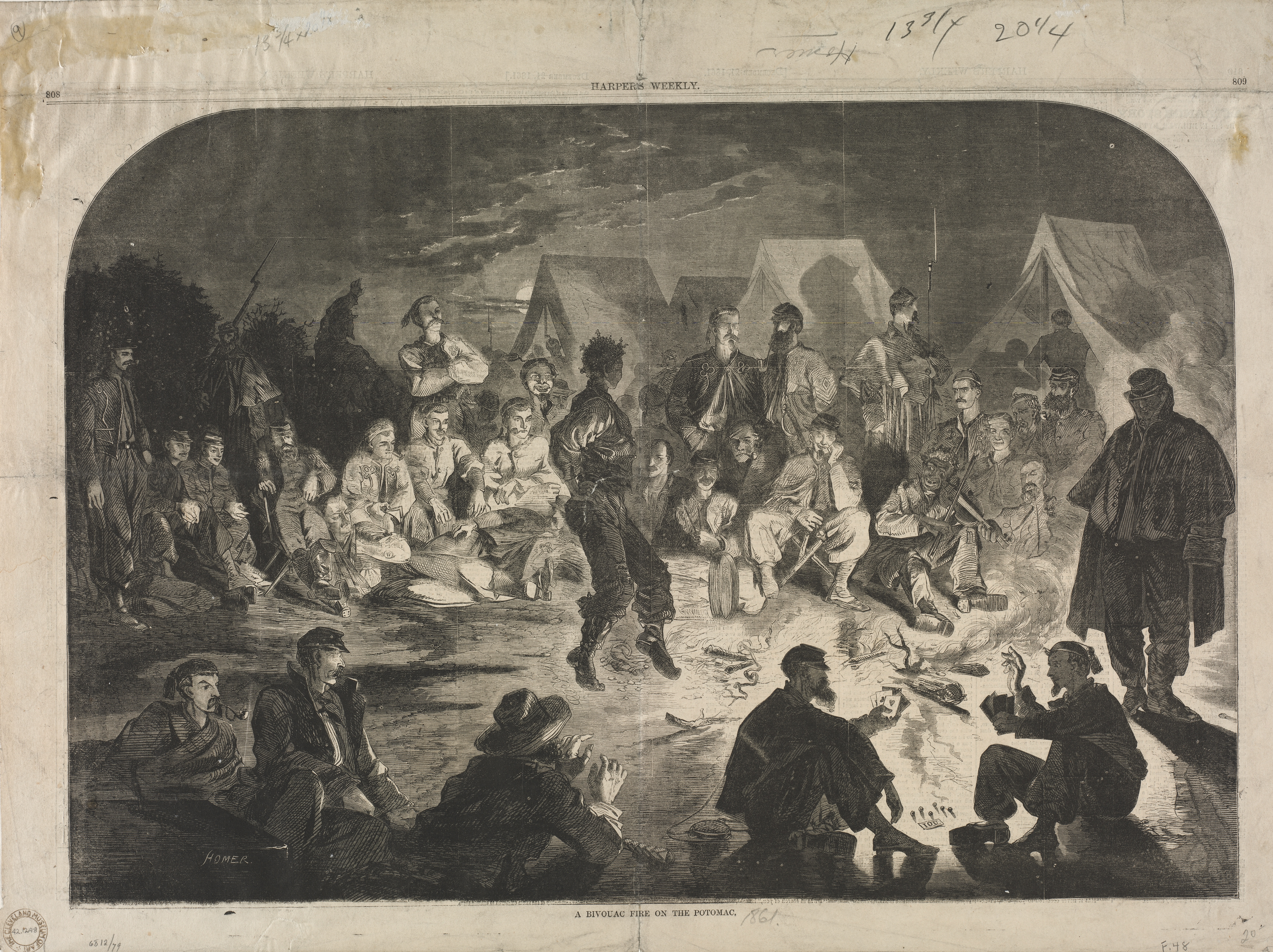 《波托马克河上的露营罚款》（a bivouac fine on the potomac）｜温斯洛·霍默 Winslow Homer｜1861