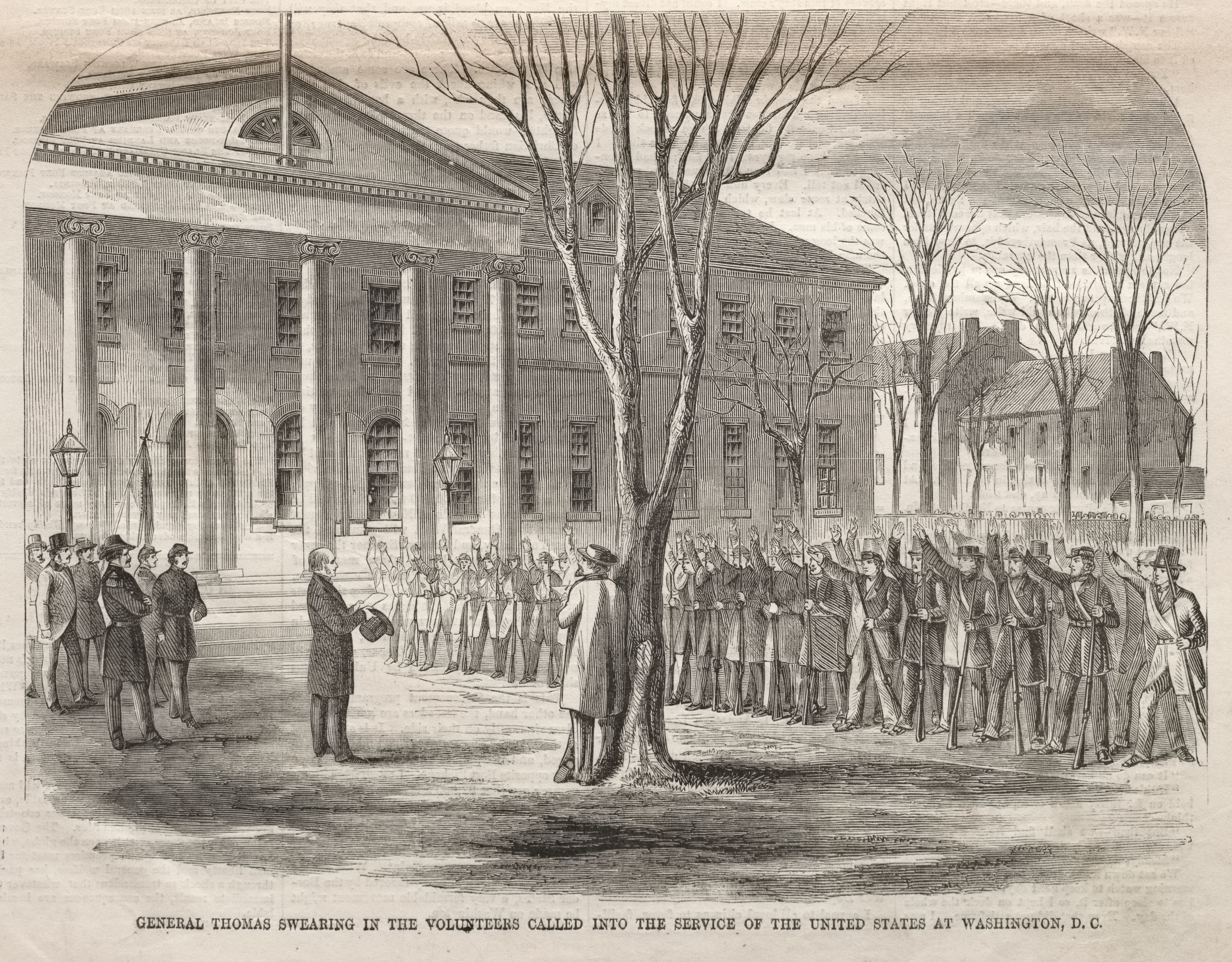 《托马斯将军在华盛顿为美国服役的志愿者宣誓》（general thomas swearing in the volunteers called into the service of the united states at washington d）｜温斯洛·霍默 Winslow Homer｜约1861