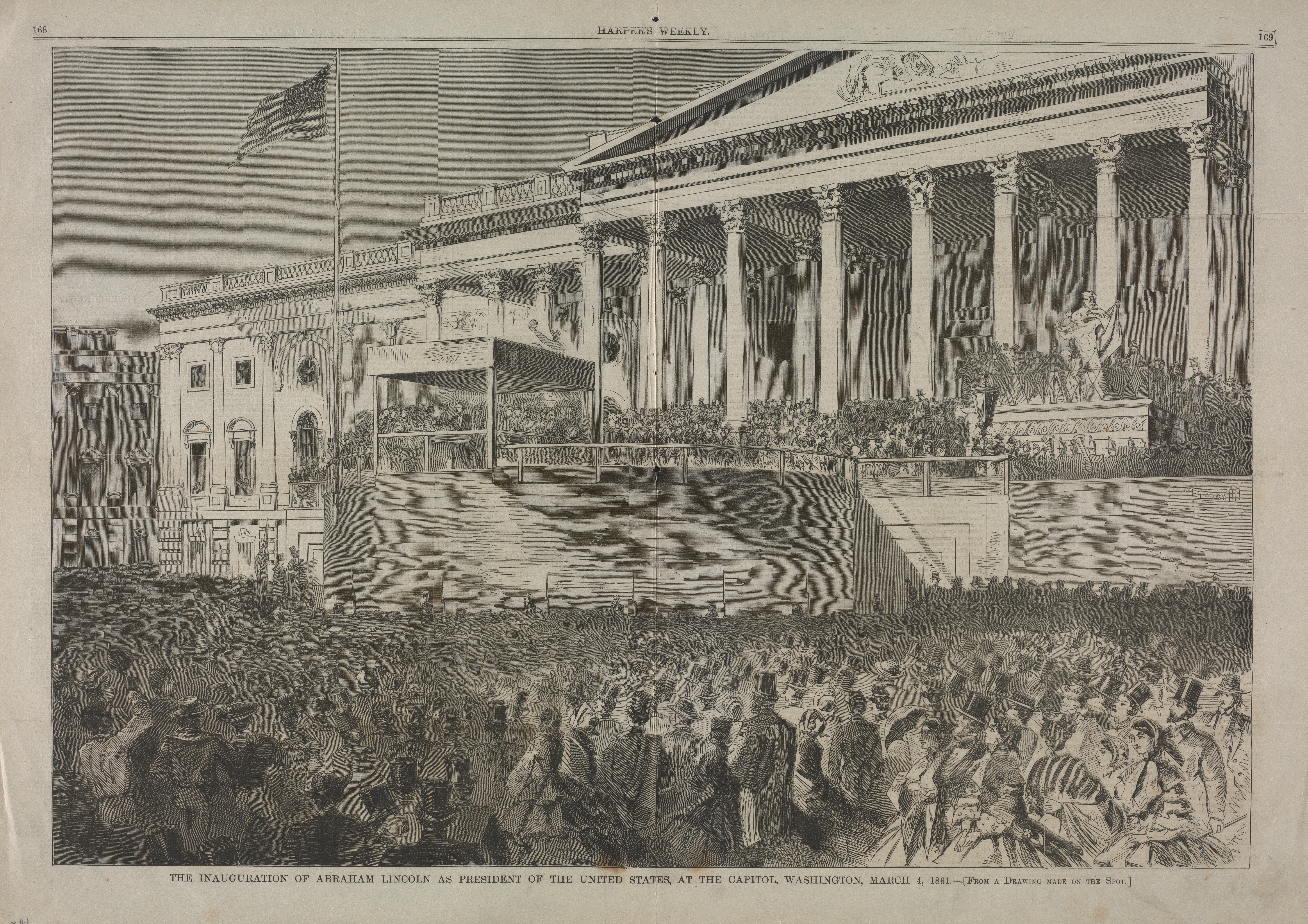 《3 月 4 日，亚伯拉罕·林肯在华盛顿国会大厦就任美国总统》（the inauguration of abraham lincoln as president of the united states at the capitol washington march 4）｜温斯洛·霍默 Winslow Homer｜1861–1861