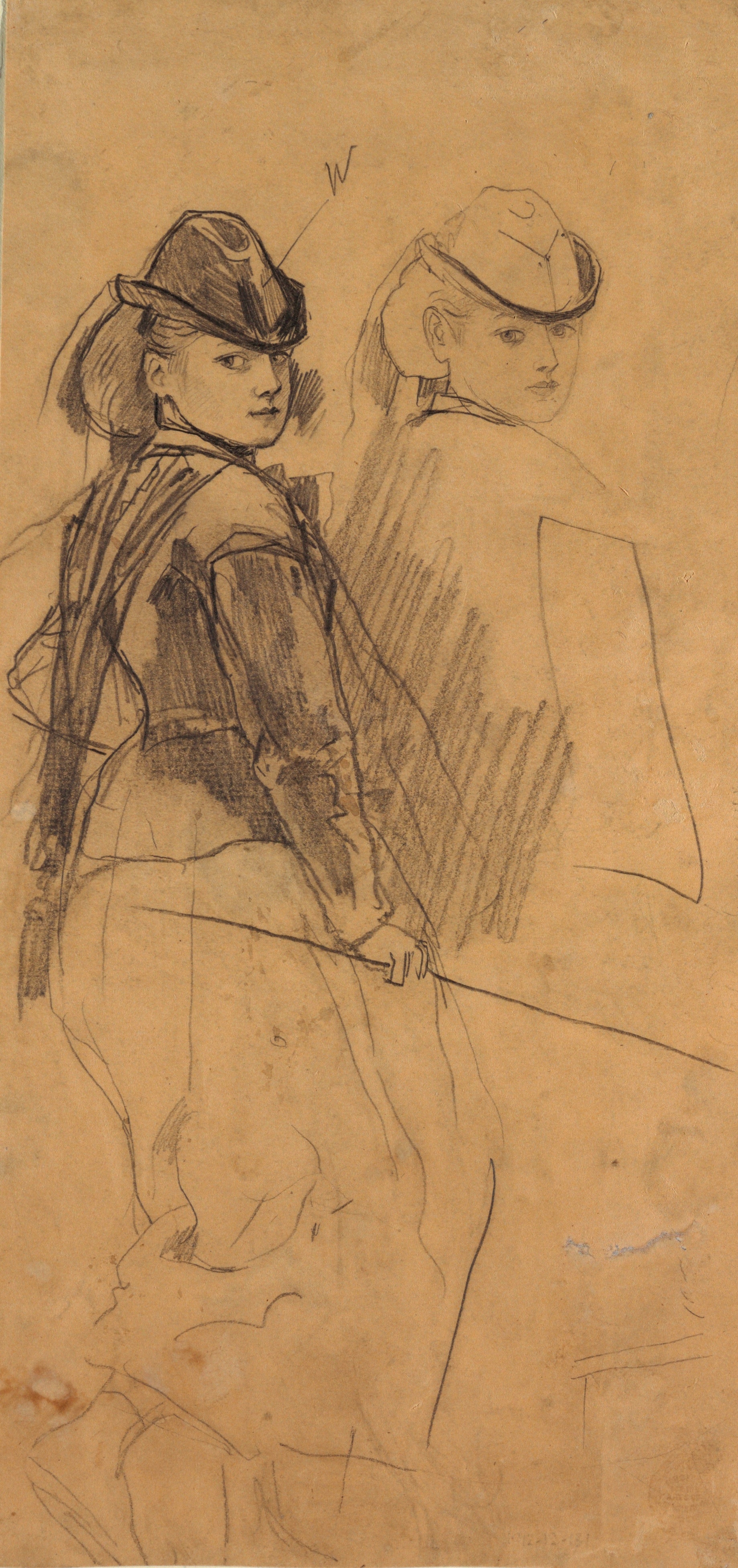 《两项关于一个年轻女孩回头看的研究》（two studies of a young girl looking over her shoulder）｜温斯洛·霍默 Winslow Homer｜1861