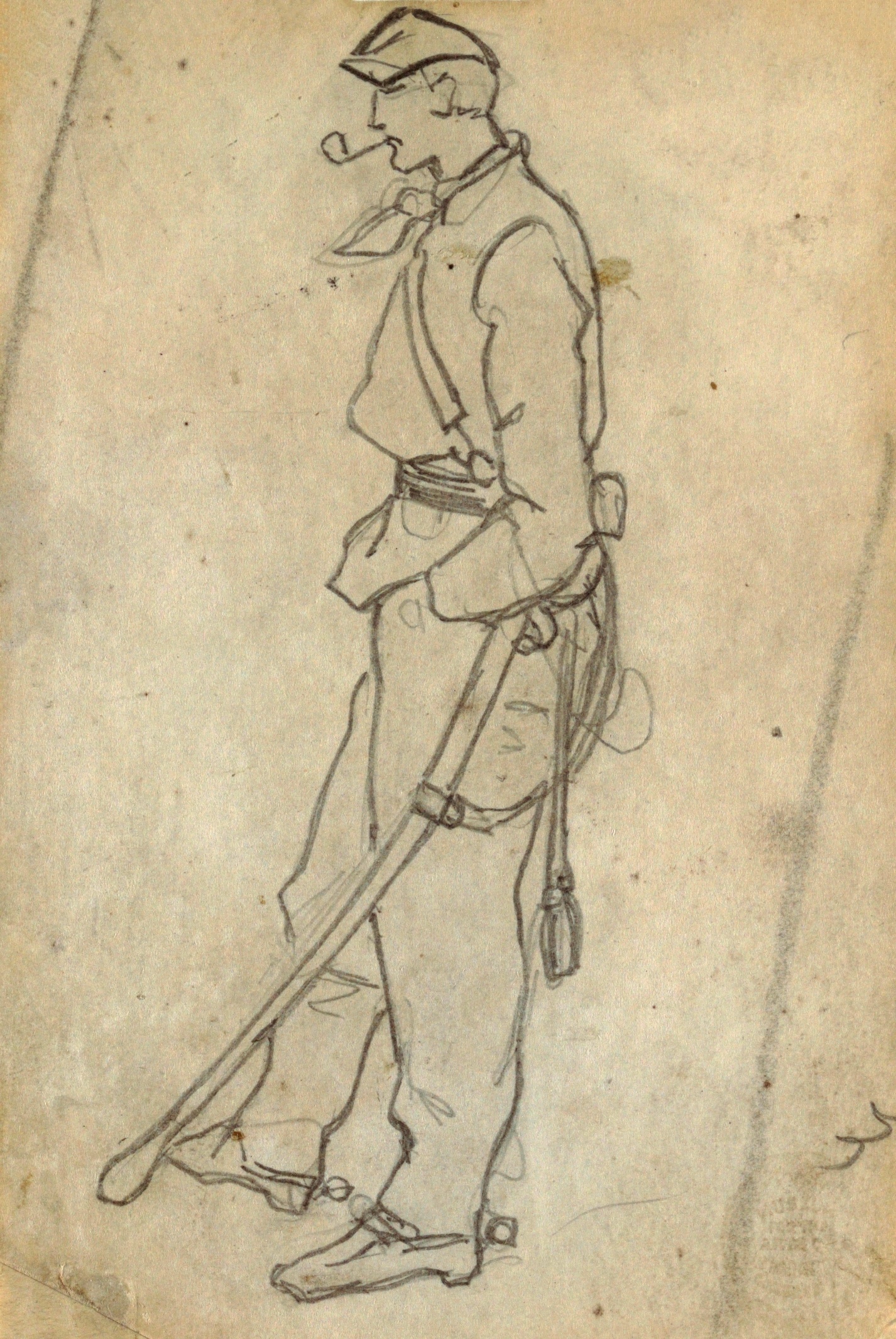 《有剑和管子的士兵》（soldier with sword and pipe）｜温斯洛·霍默 Winslow Homer｜1862