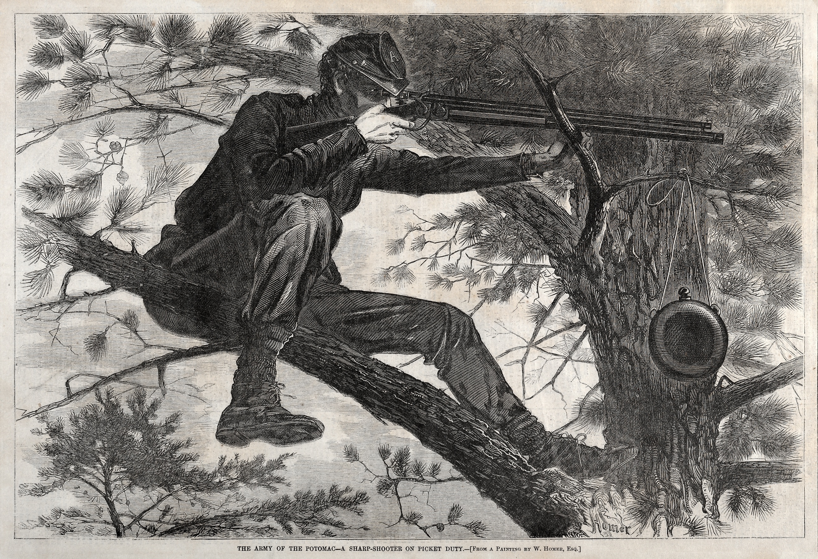 《波托马克军队执行纠察任务的神枪手》（the army of the potomac a sharpshooter on picket duty）｜温斯洛·霍默 Winslow Homer｜1862