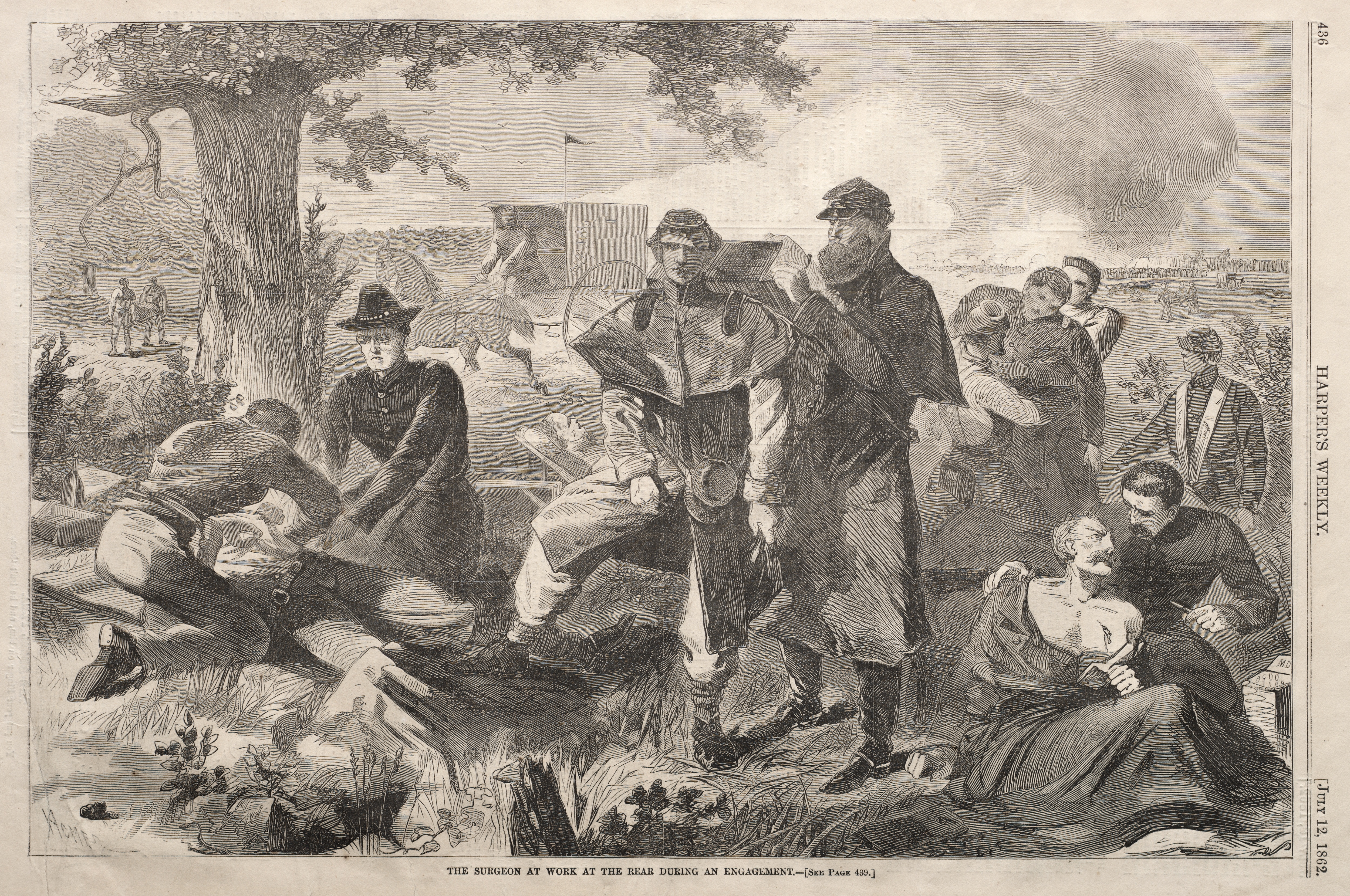 《外科医生在交战期间在后方工作》（the surgeon at work at the rear during an engagement）｜温斯洛·霍默 Winslow Homer｜1862
