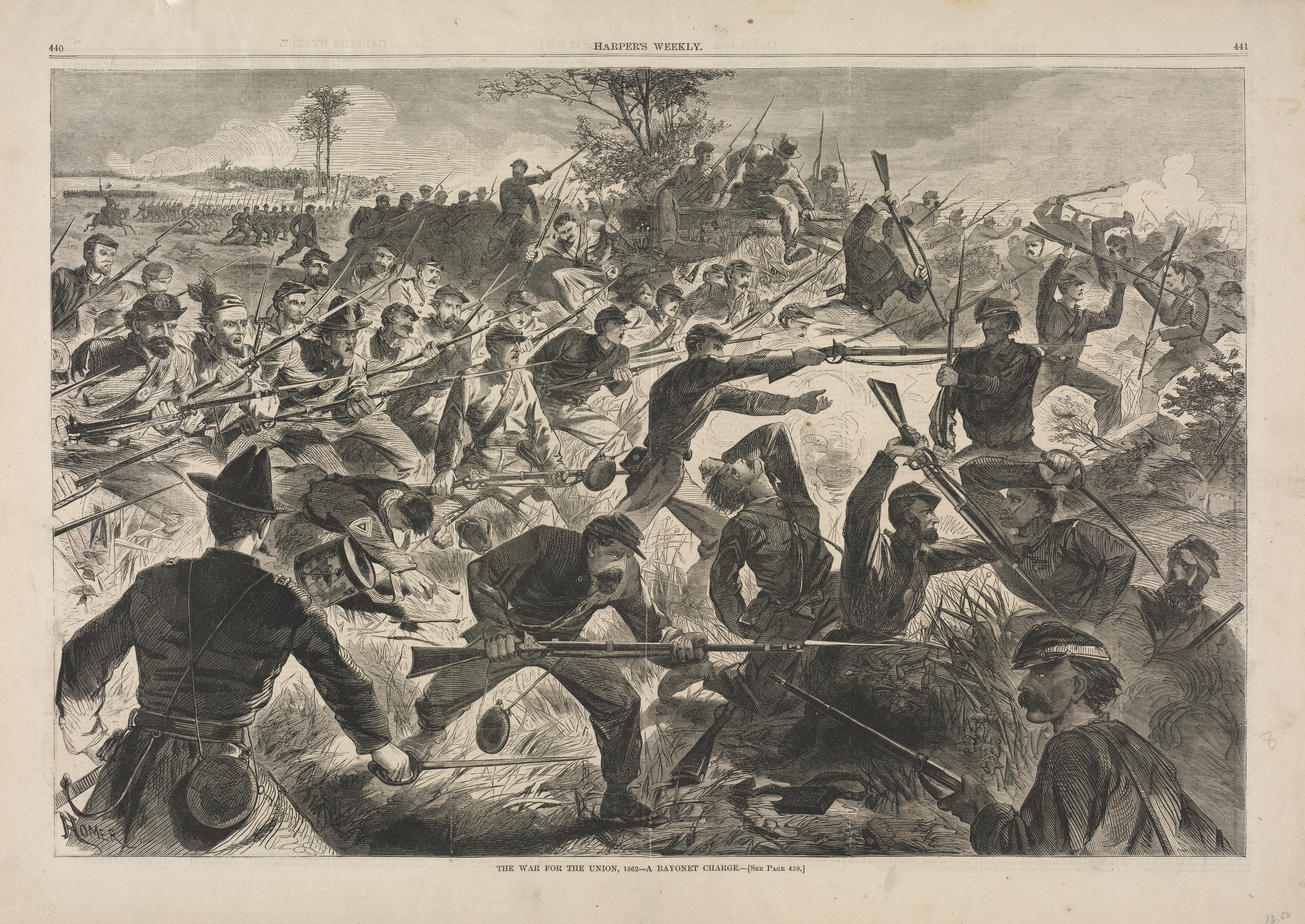 《1862年联邦战争 刺刀冲锋》（the war for the union 1862 a bayonet charge）｜温斯洛·霍默 Winslow Homer｜1862