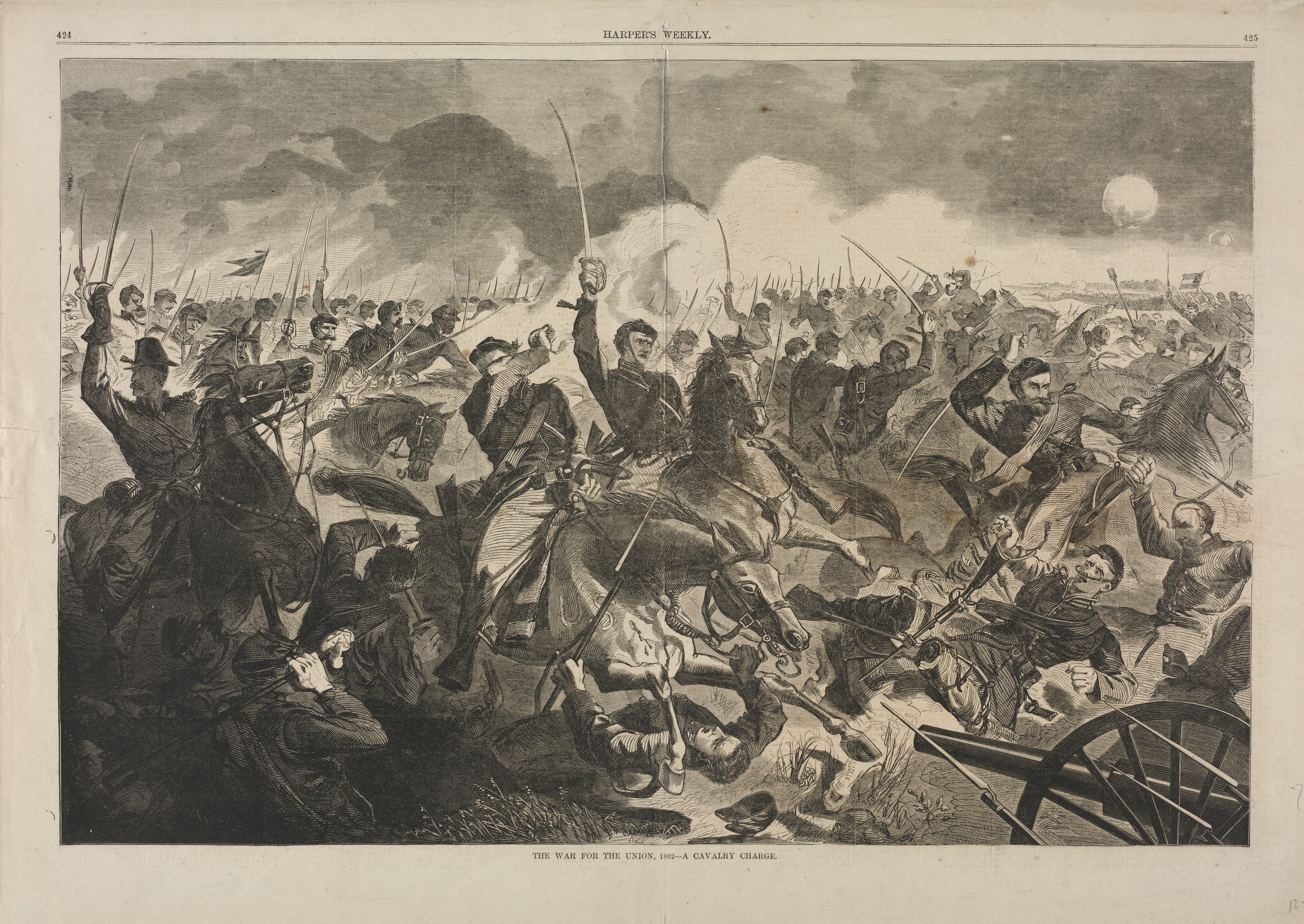 《1862年联邦战争 骑兵冲锋》（the war for the union 1862 a cavalry charge）｜温斯洛·霍默 Winslow Homer｜1862