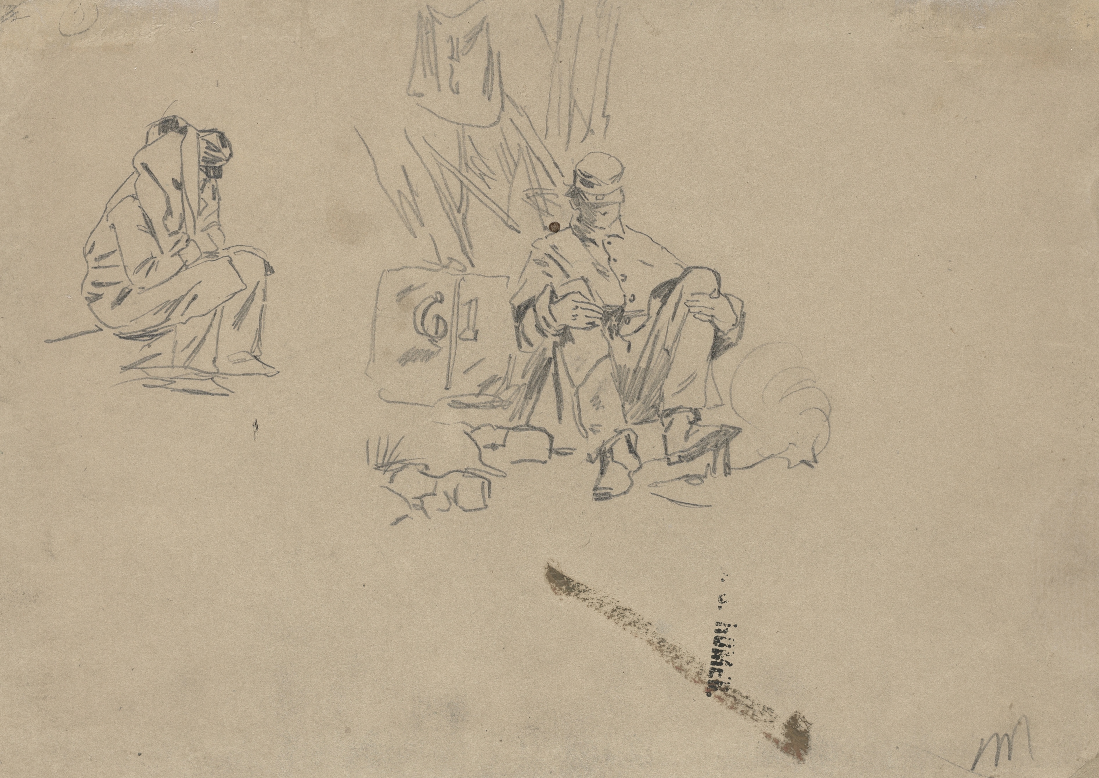 《两个士兵在反面休息》（two soldiers resting verso）｜温斯洛·霍默 Winslow Homer｜1862