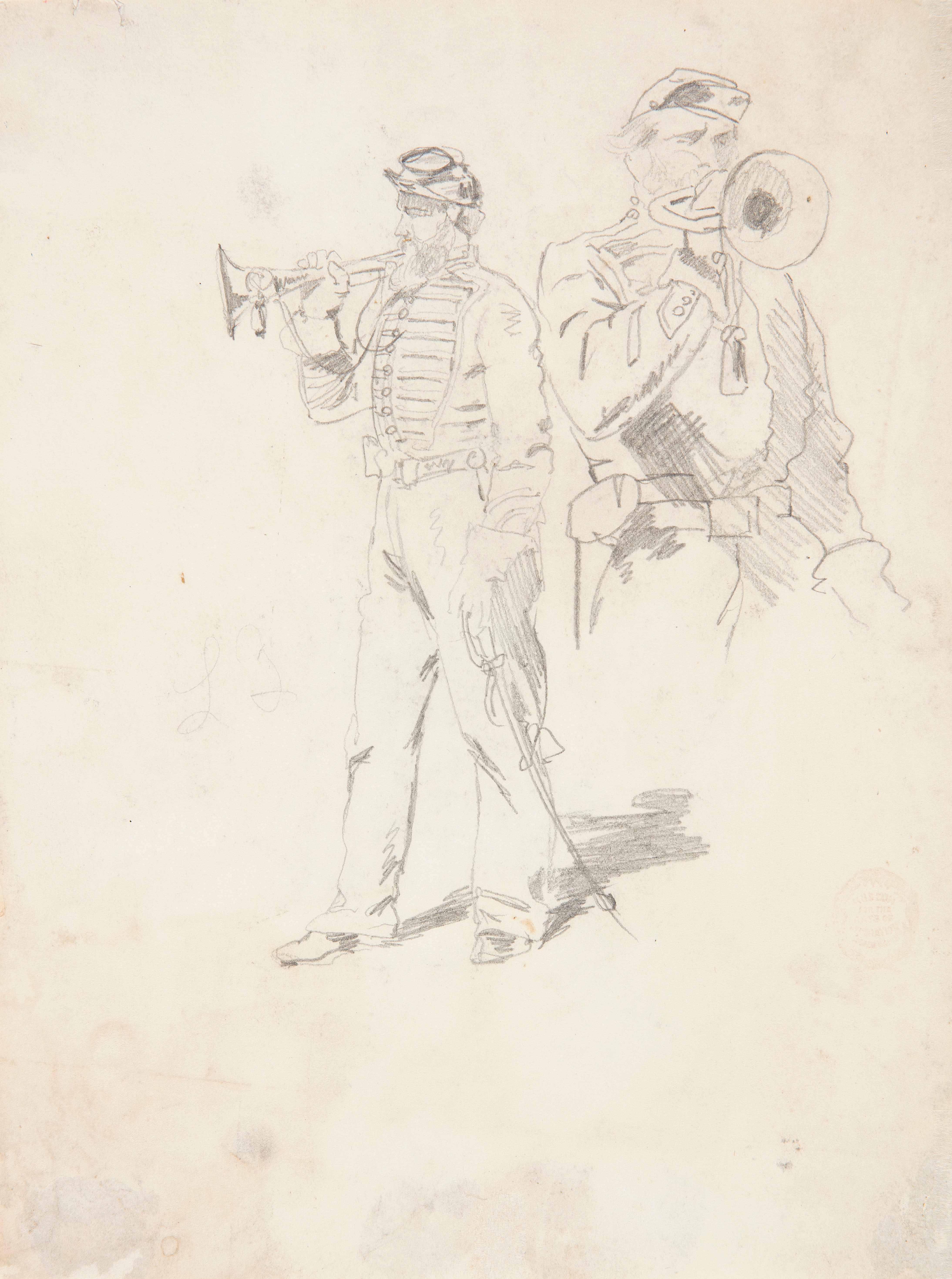 《对号手的两项研究》（two studies of a bugler）｜温斯洛·霍默 Winslow Homer｜1862