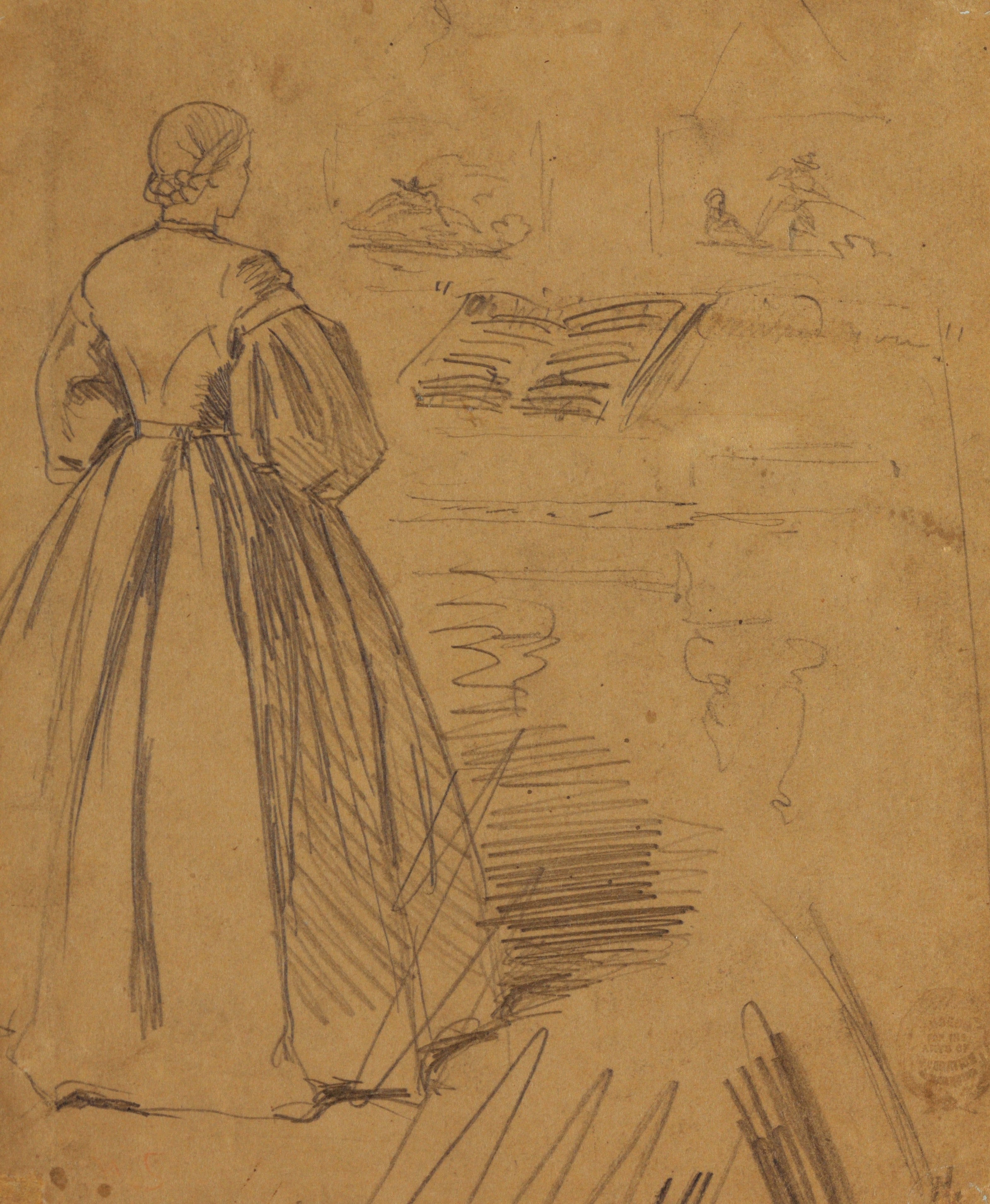 《站在钢琴前的女人》（woman standing before a piano）｜温斯洛·霍默 Winslow Homer｜1862