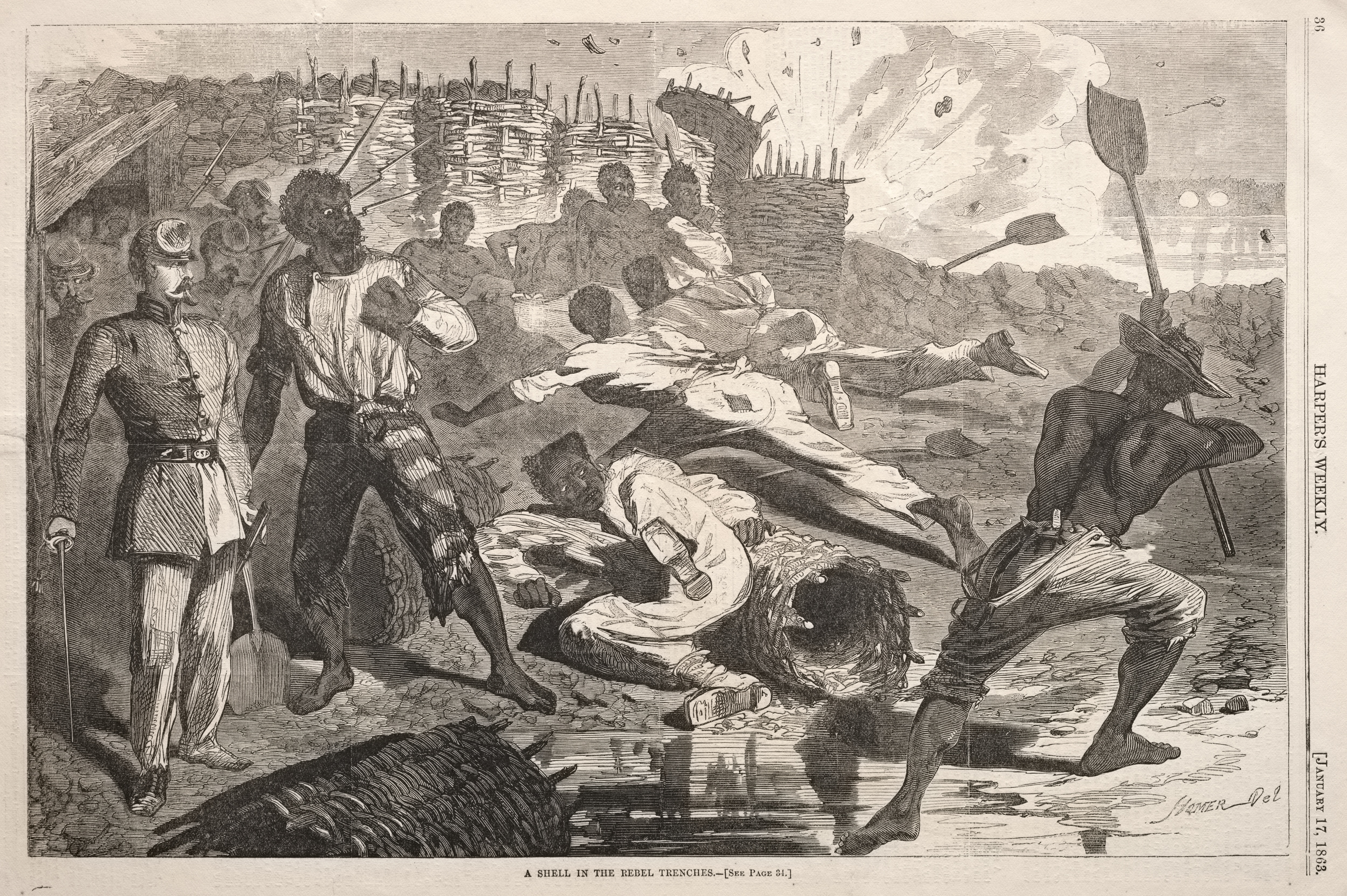 《叛军战壕中的炮弹》（a shell in the rebel trenches）｜温斯洛·霍默 Winslow Homer｜1863