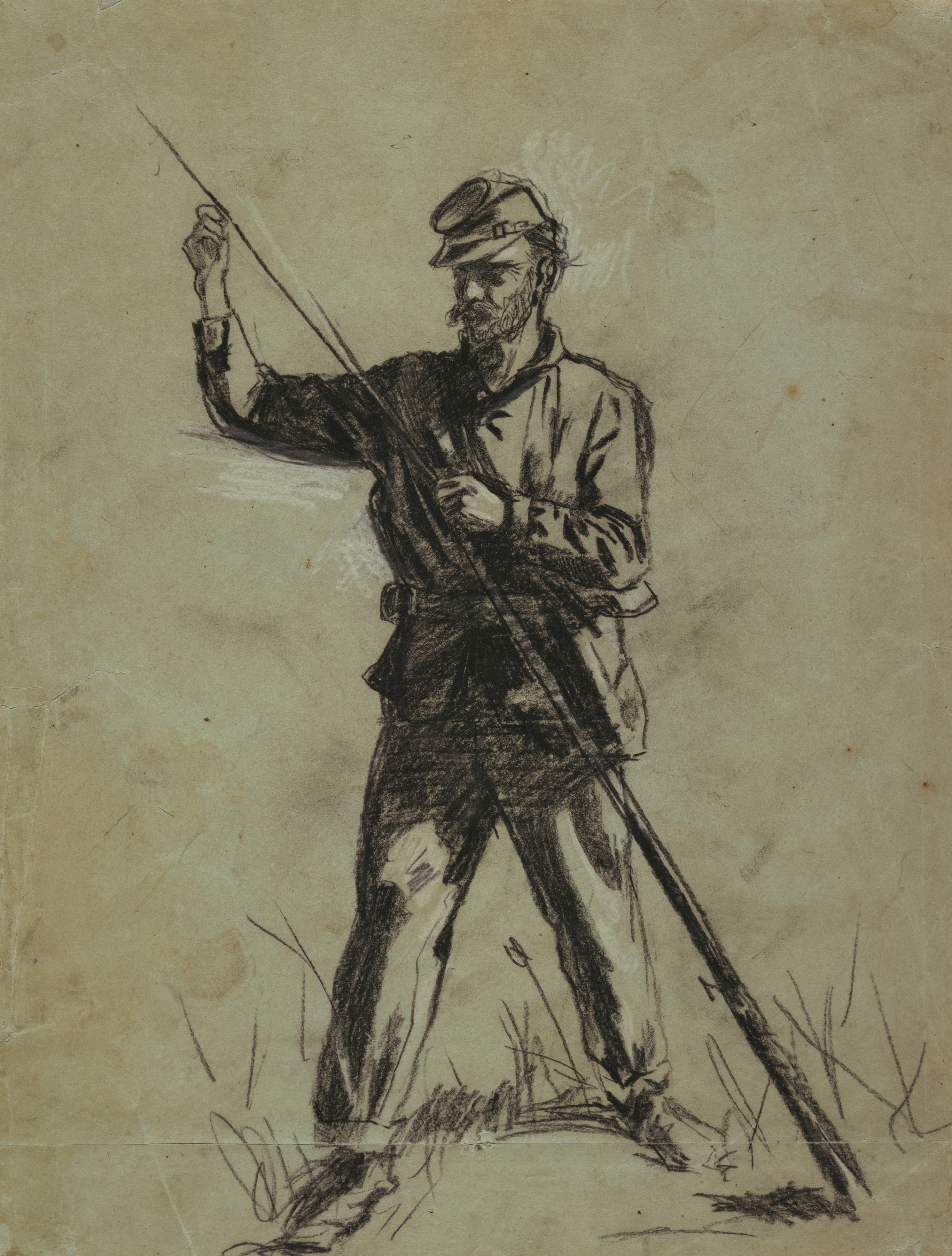 《骑兵士兵正在装载步枪》（cavalry soldier loading a rifle）｜温斯洛·霍默 Winslow Homer｜1863–1864
