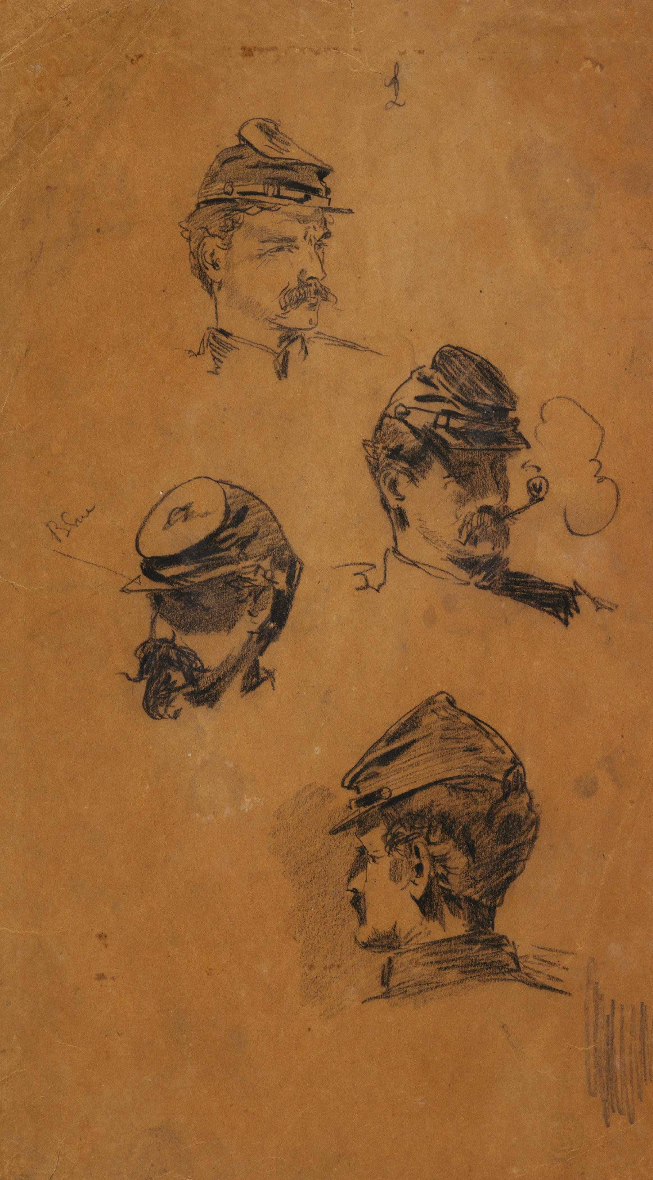 《兵首四学》（four studies of soldiers heads）｜温斯洛·霍默 Winslow Homer｜1863–1864