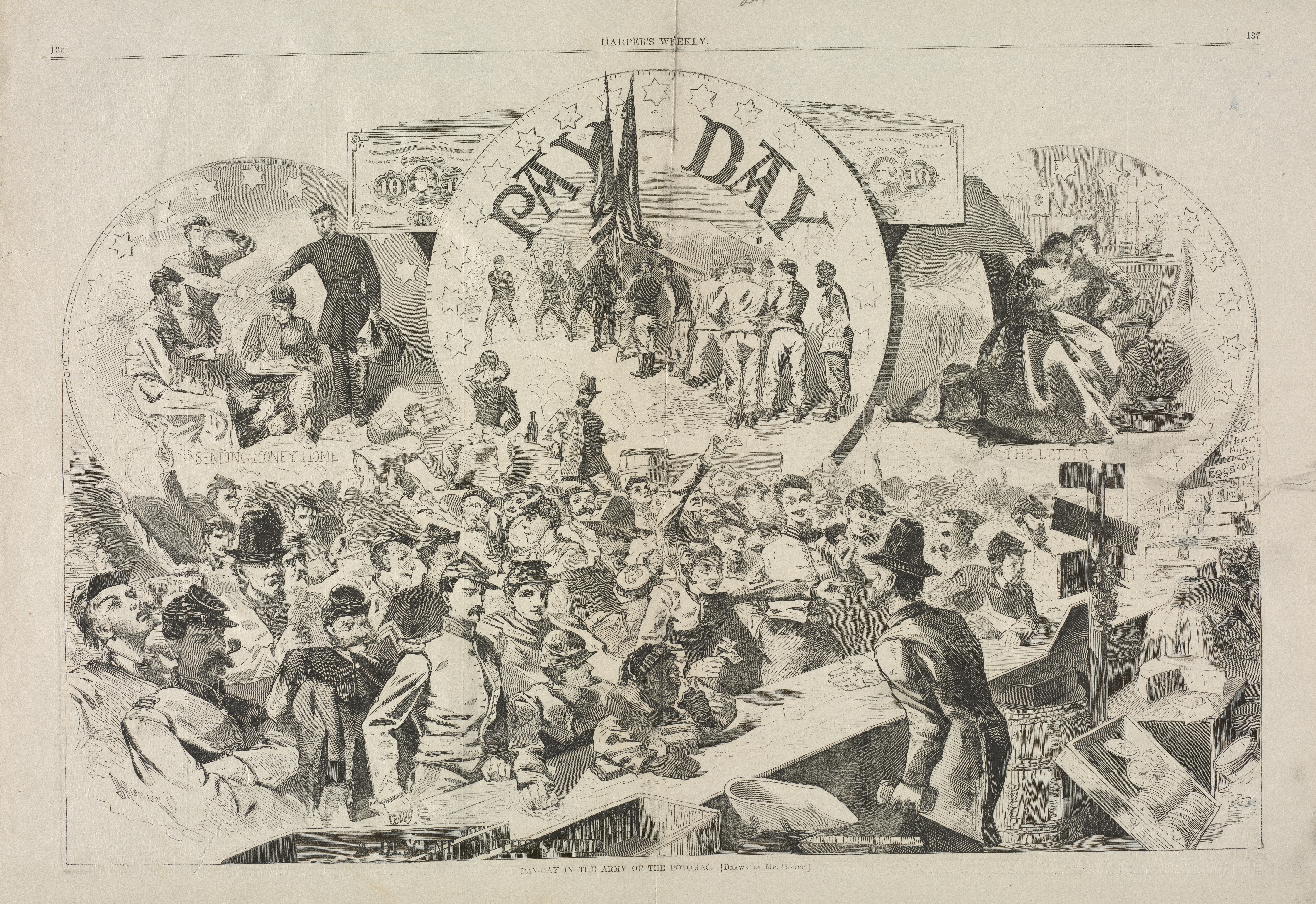 《波托马克军队的发薪日》（pay day in the army of the potomac）｜温斯洛·霍默 Winslow Homer｜1863