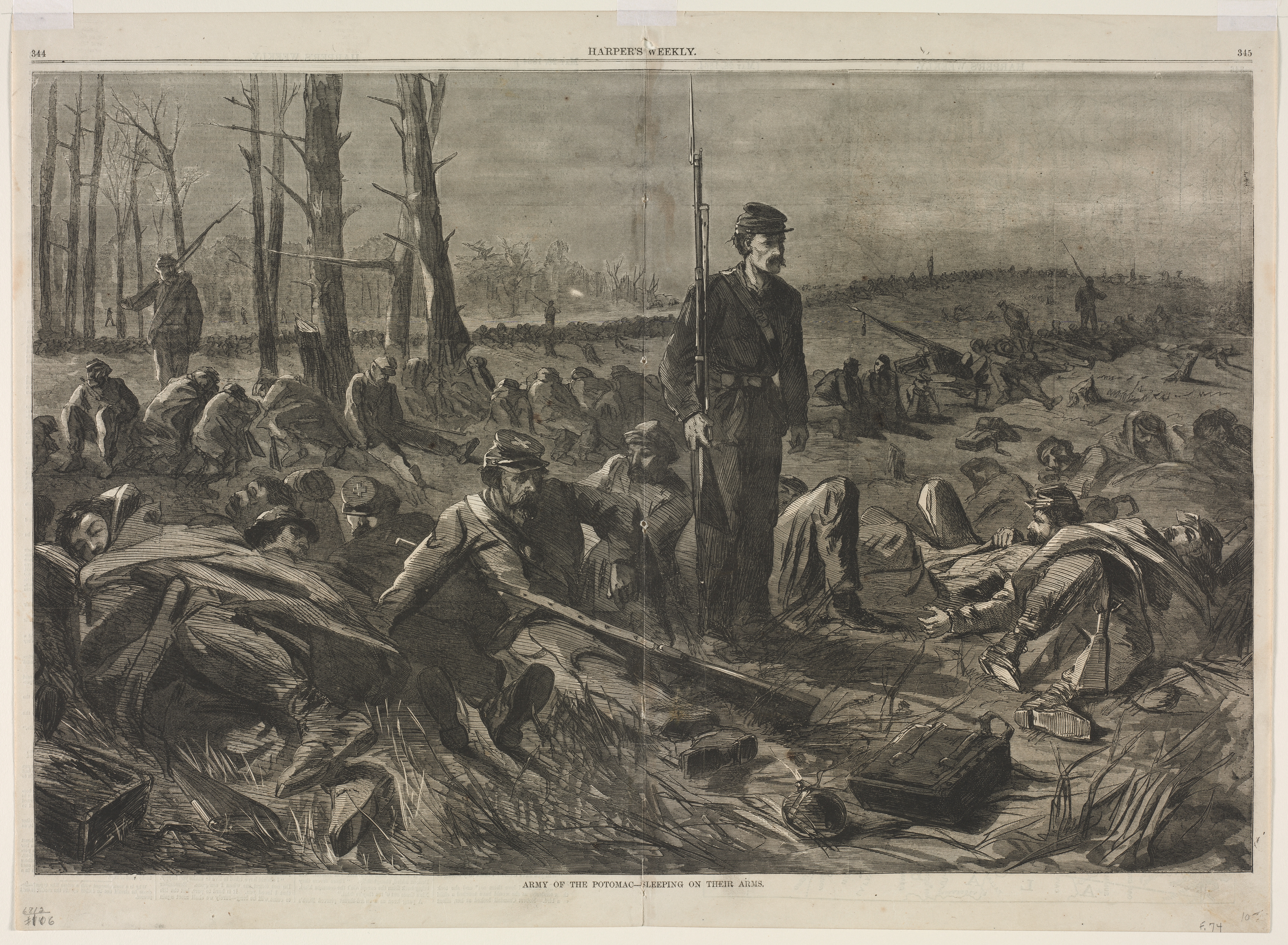《奥特波托马克军队睡在他们的手臂上》（army of othe potomac sleeping on their arms）｜温斯洛·霍默 Winslow Homer｜1864
