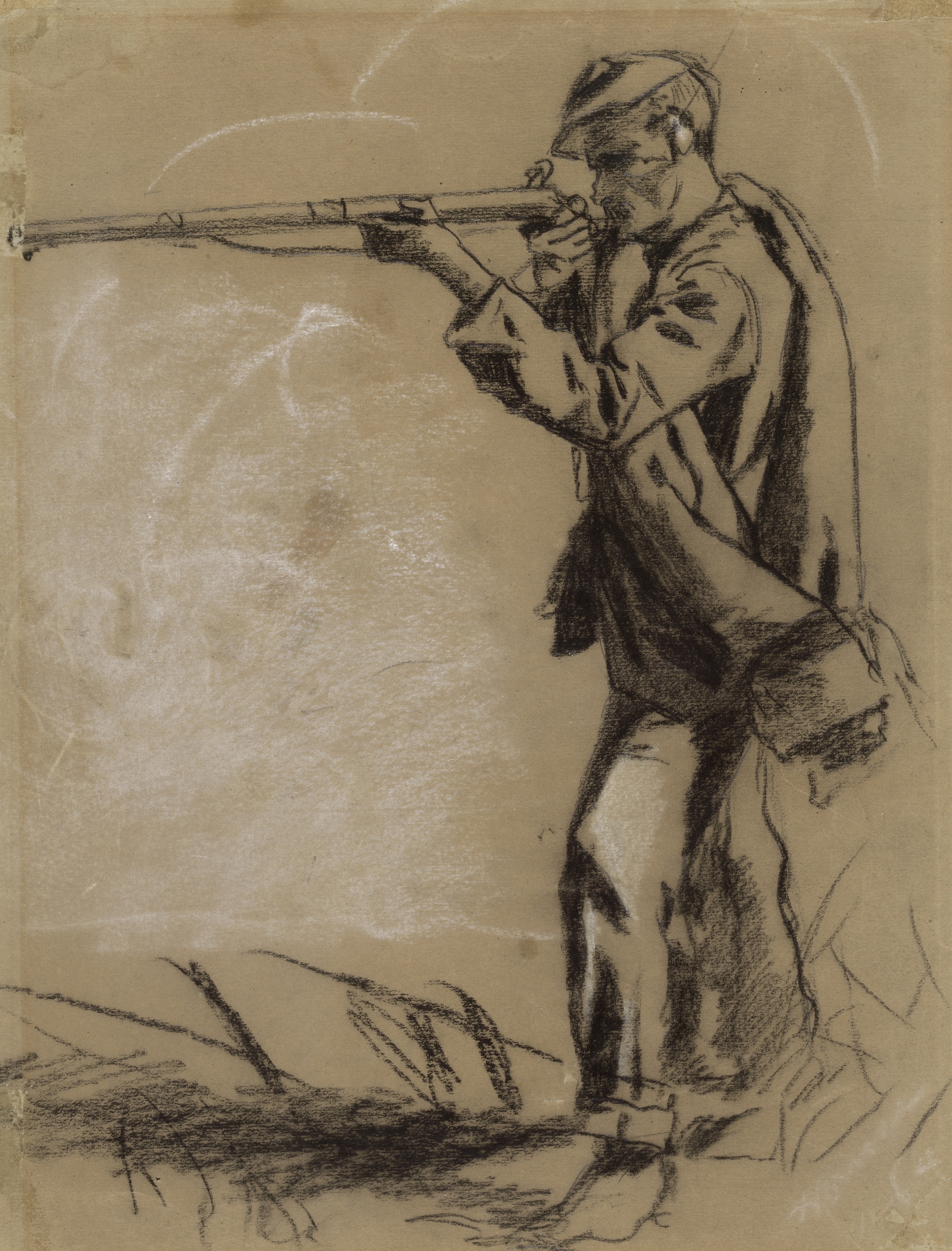 《士兵瞄准右前方》（soldier taking aim recto）｜温斯洛·霍默 Winslow Homer｜1864