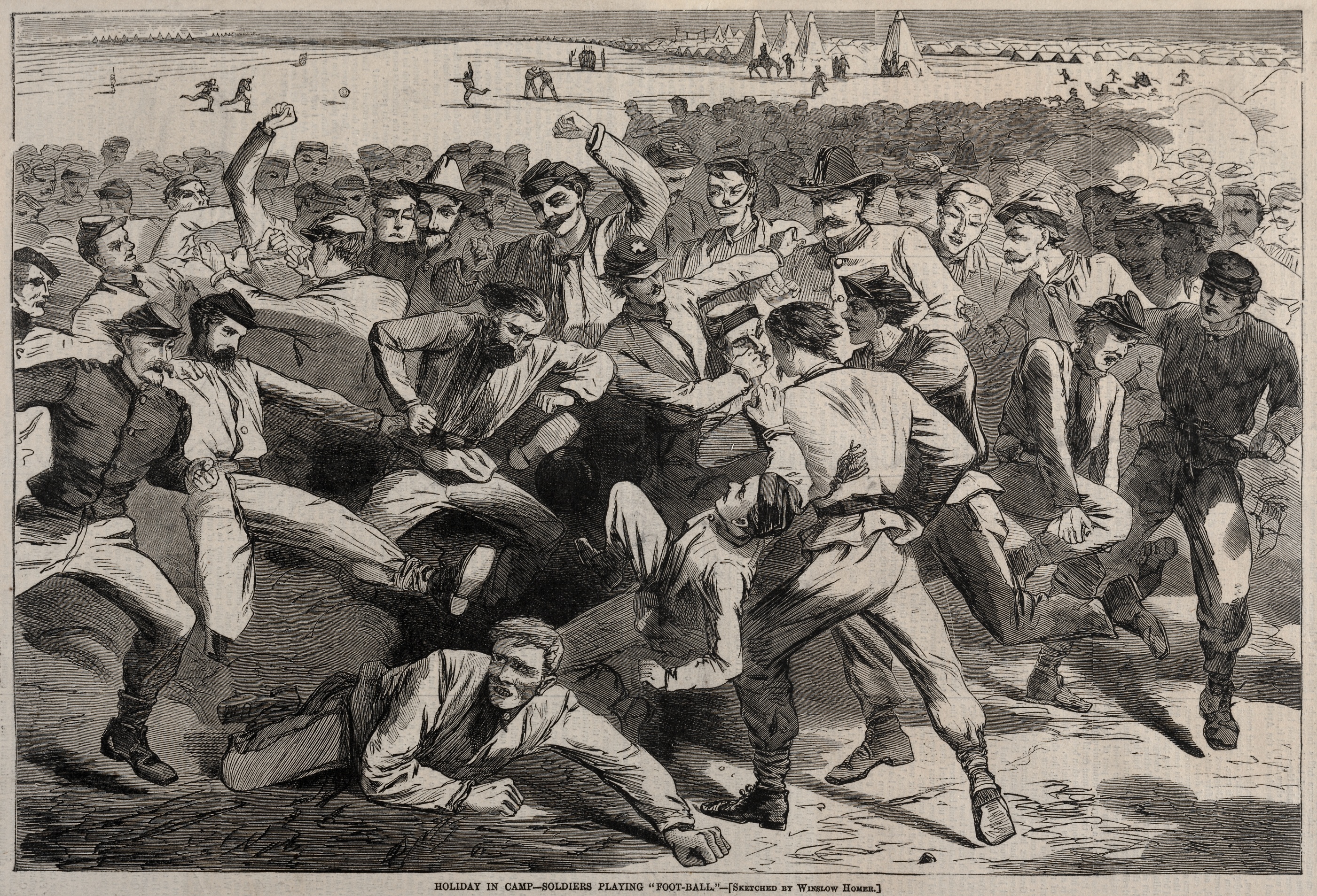 《假期在营地士兵踢足球》（holiday in camp soldiers playing foot ball）｜温斯洛·霍默 Winslow Homer｜1865