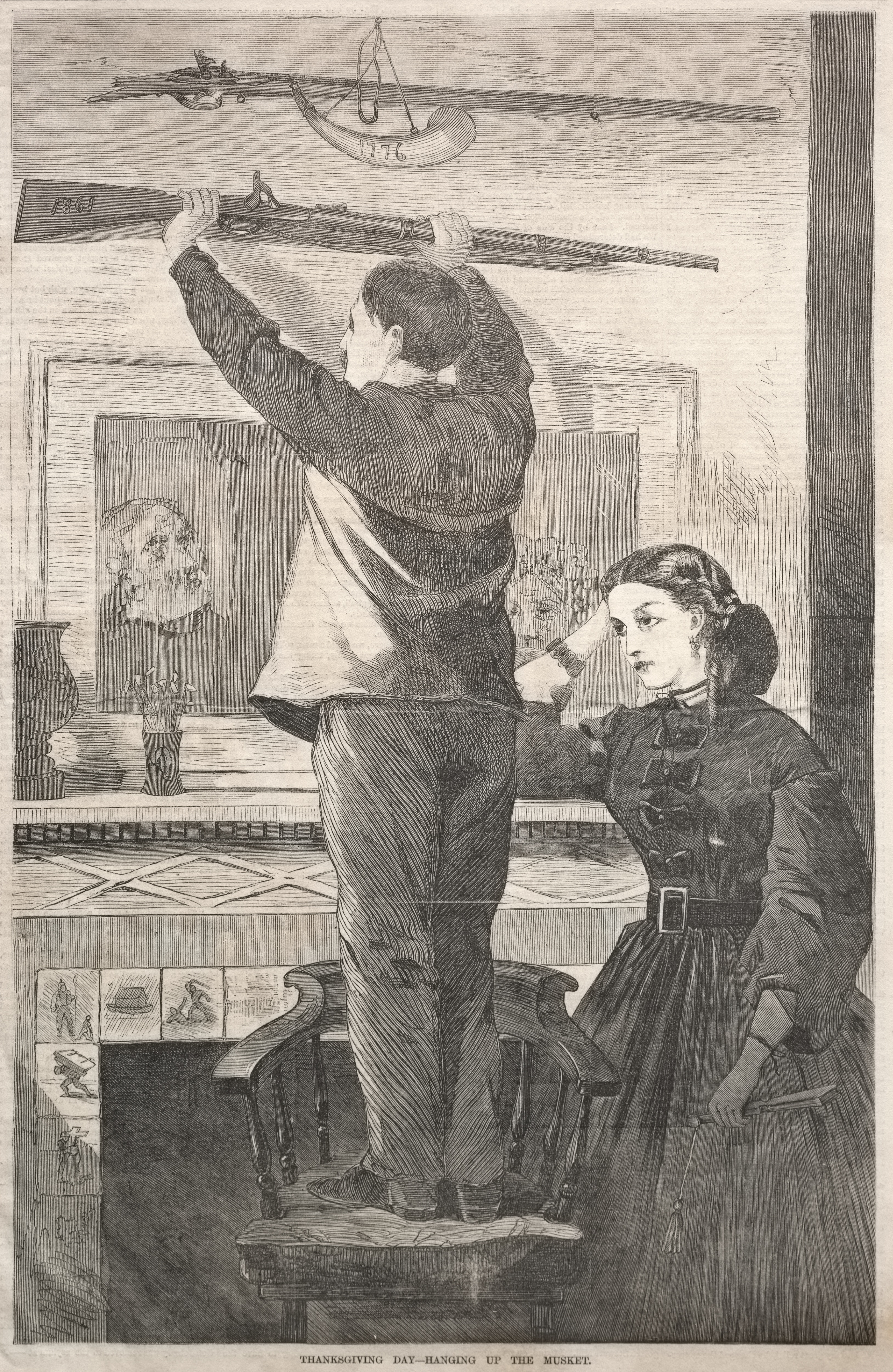 《感恩节挂起步枪》（thanksgiving day hanging up the musket）｜温斯洛·霍默 Winslow Homer｜1865