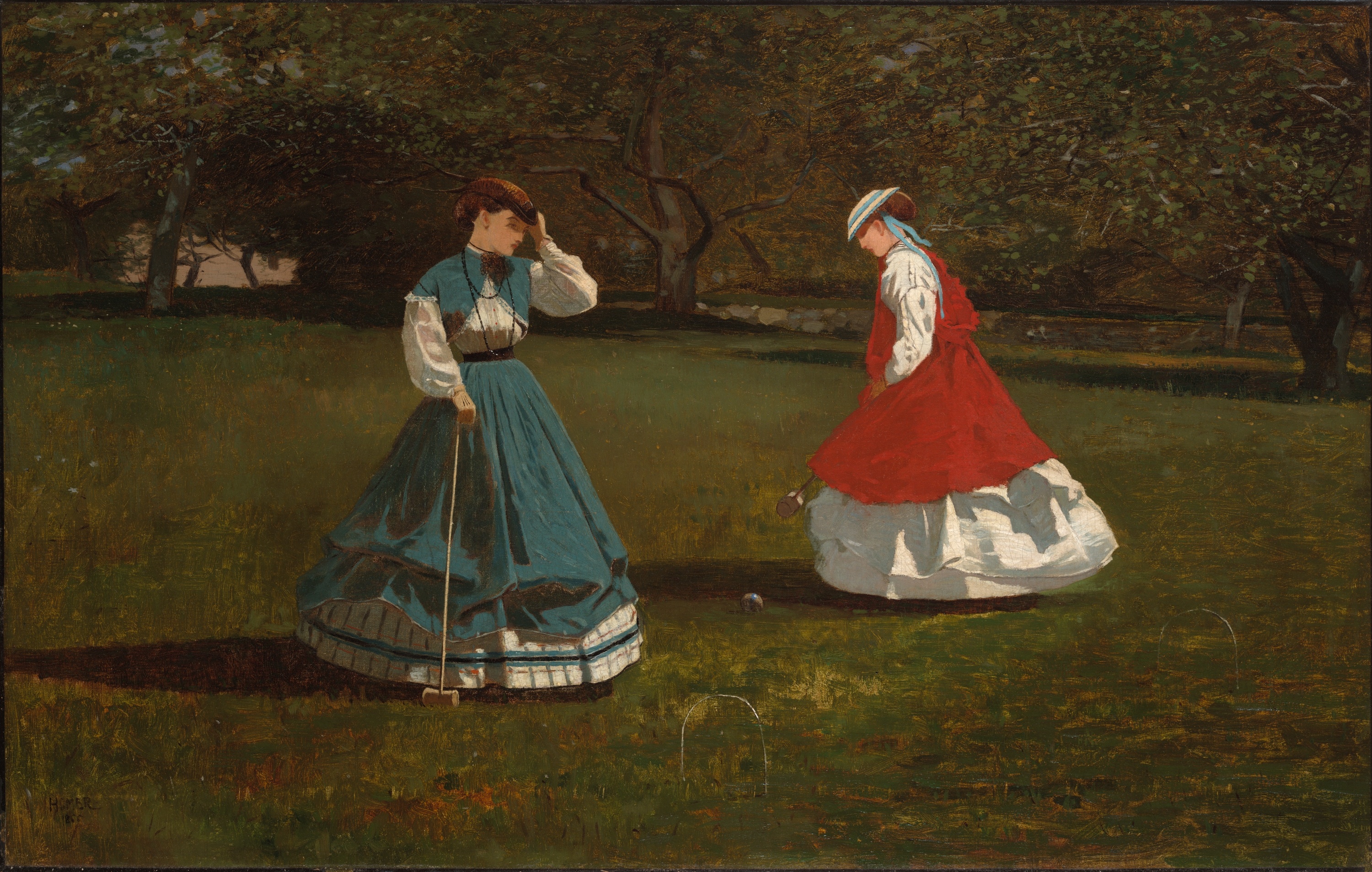 《槌球游戏》（a game of croquet）｜温斯洛·霍默 Winslow Homer｜1866