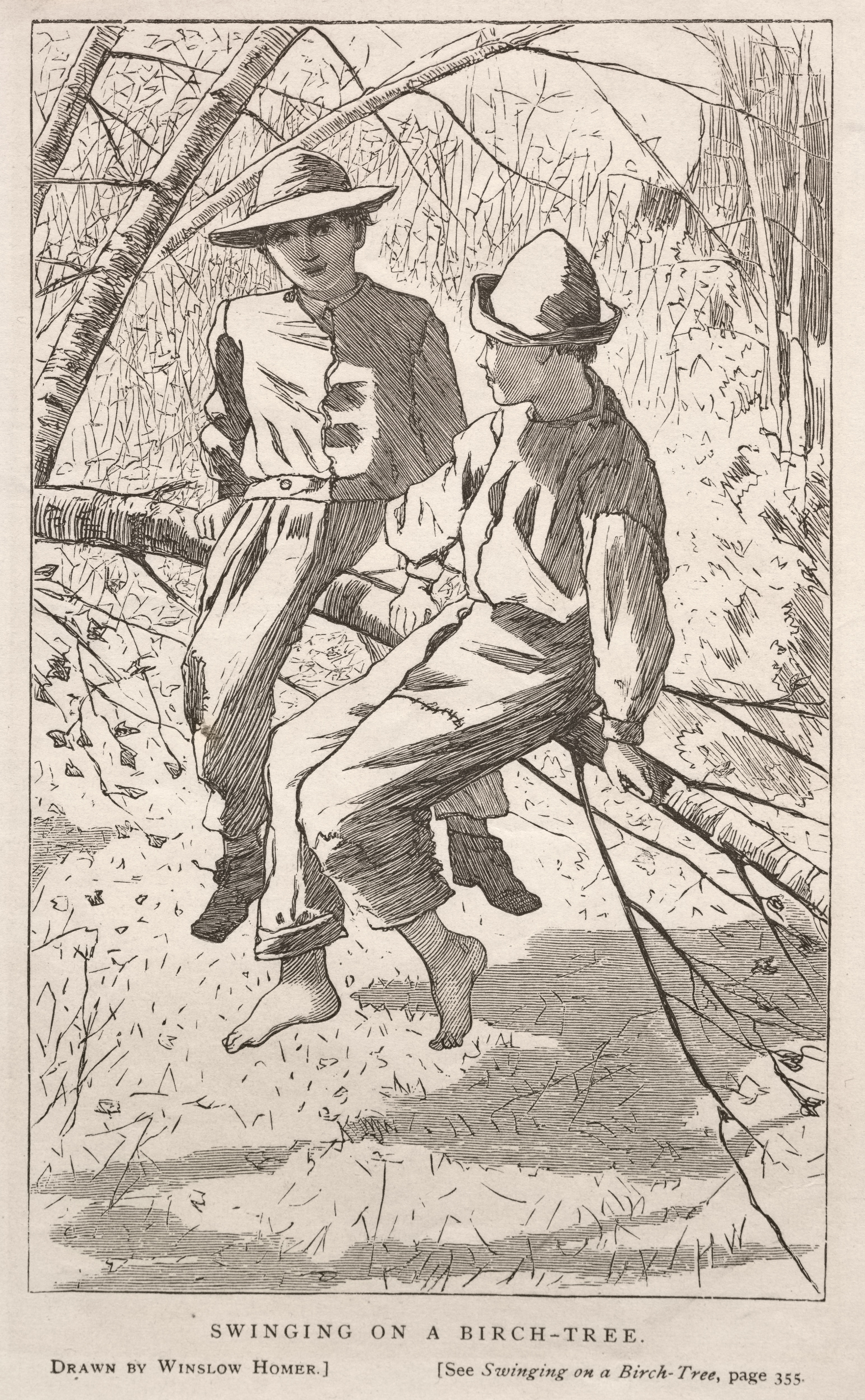 《在白桦树上荡秋千》（swinging in a birch tree）｜温斯洛·霍默 Winslow Homer｜1867