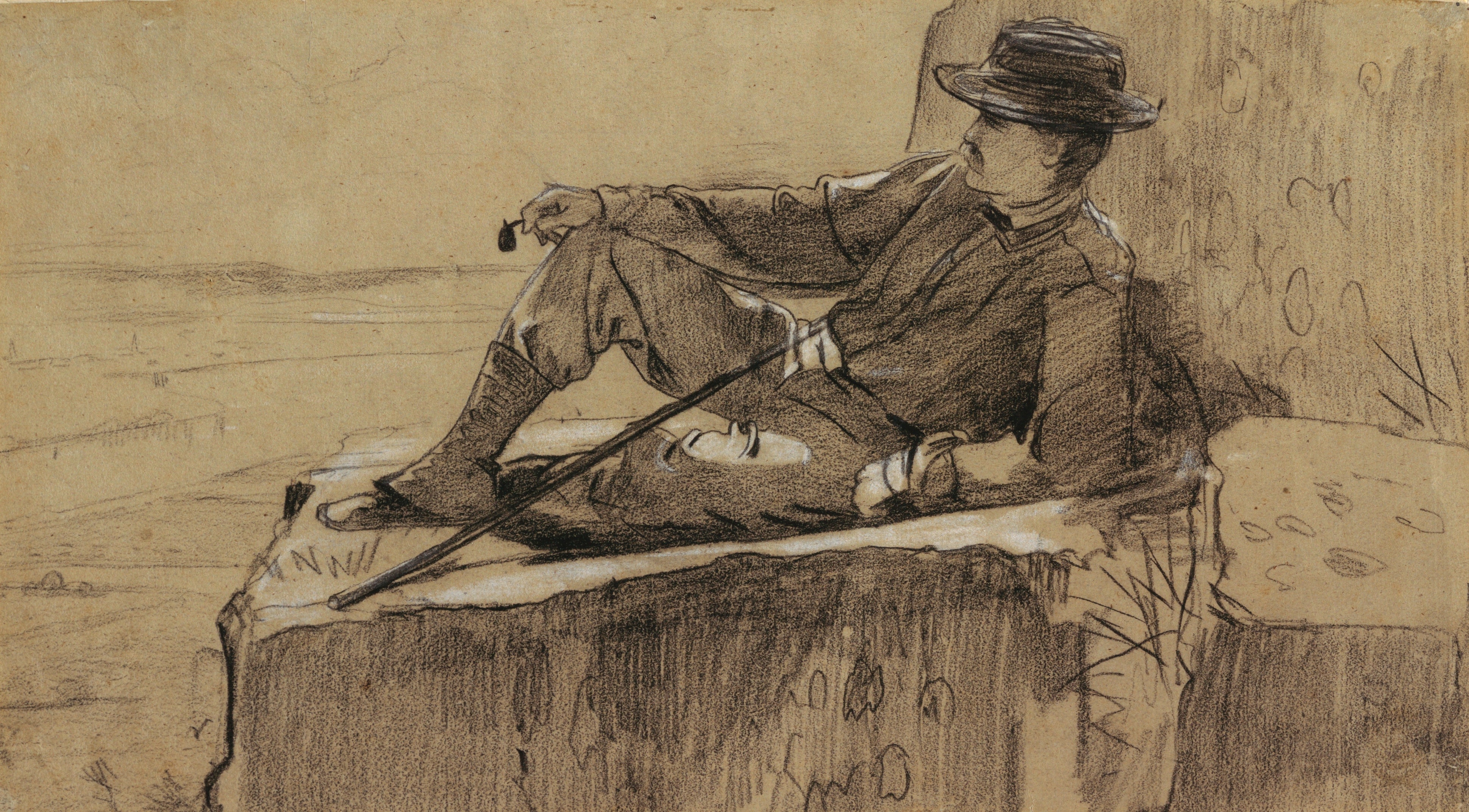 《登山者休息》（mountain climber resting）｜温斯洛·霍默 Winslow Homer｜1868–1869