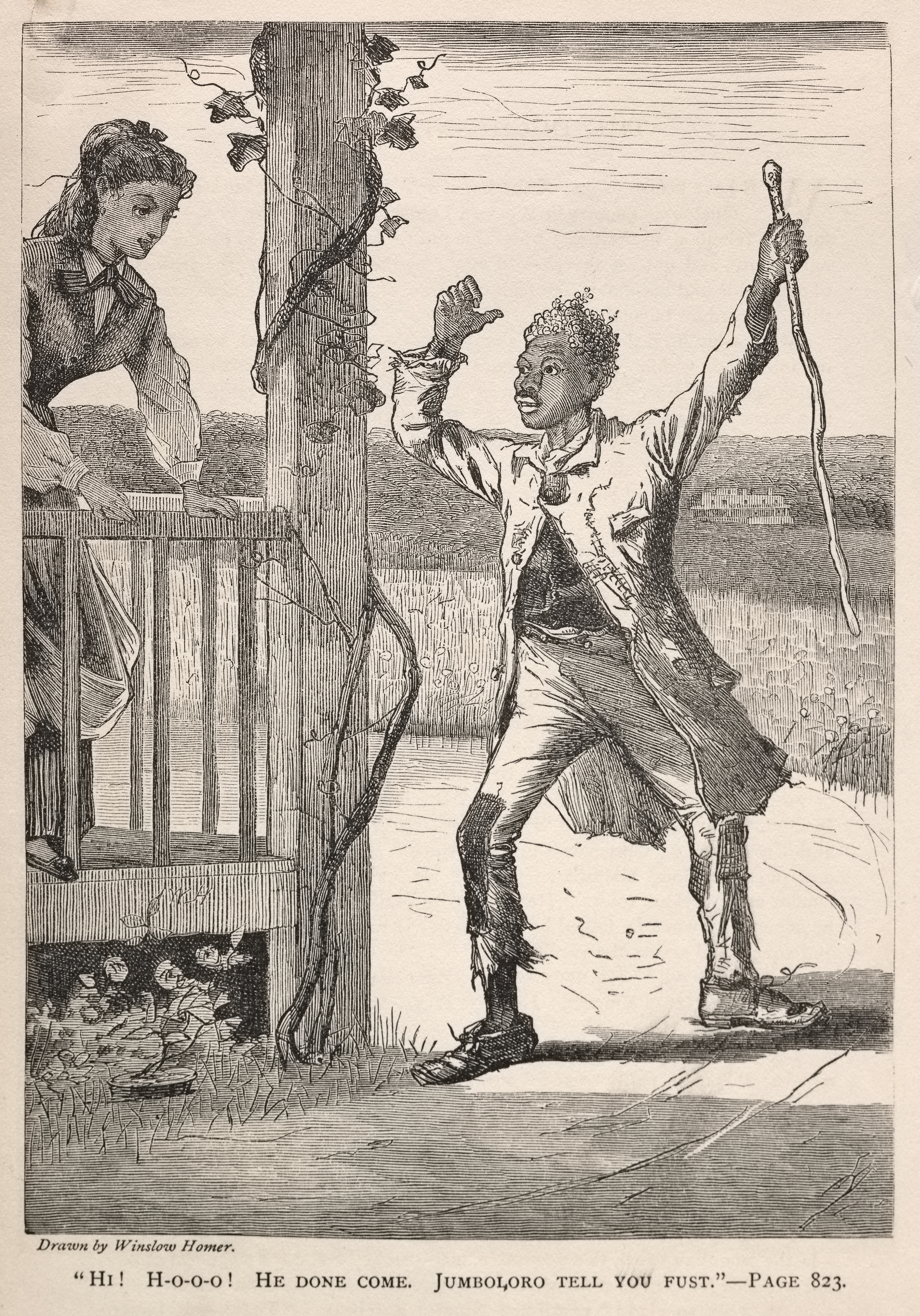 《嗨，ho o o o 他来了，jumboloro 首先告诉你》（hi h o o o he done come jumboloro tell you first）｜温斯洛·霍默 Winslow Homer｜1869