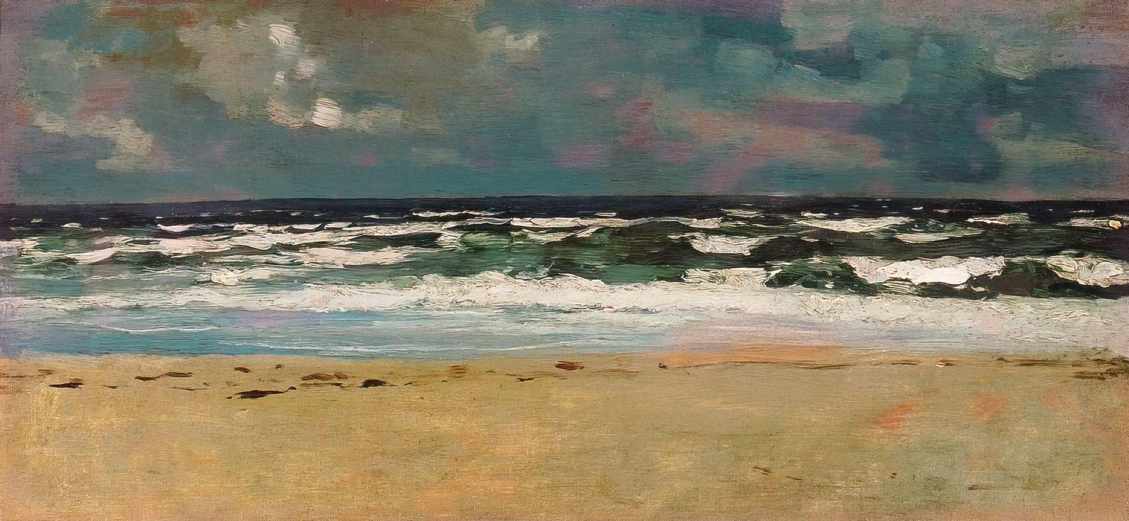 《有海浪的沙滩》（sandy beach with breakers）｜温斯洛·霍默 Winslow Homer｜约1869